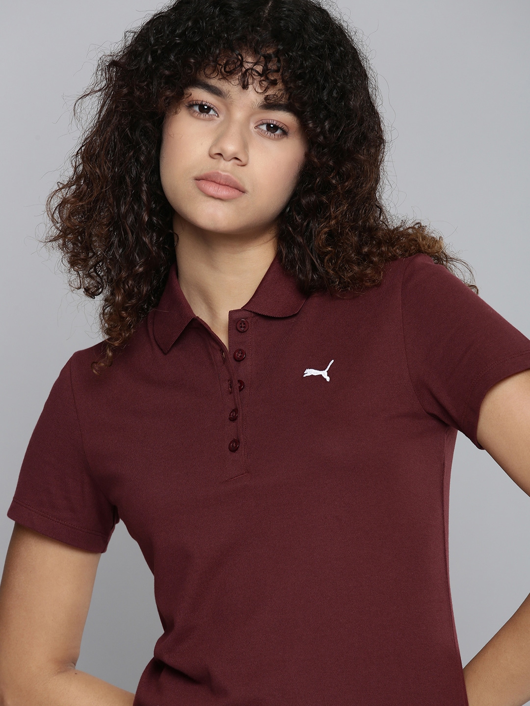 Puma Women Maroon Polo Collar T-shirt Price in India