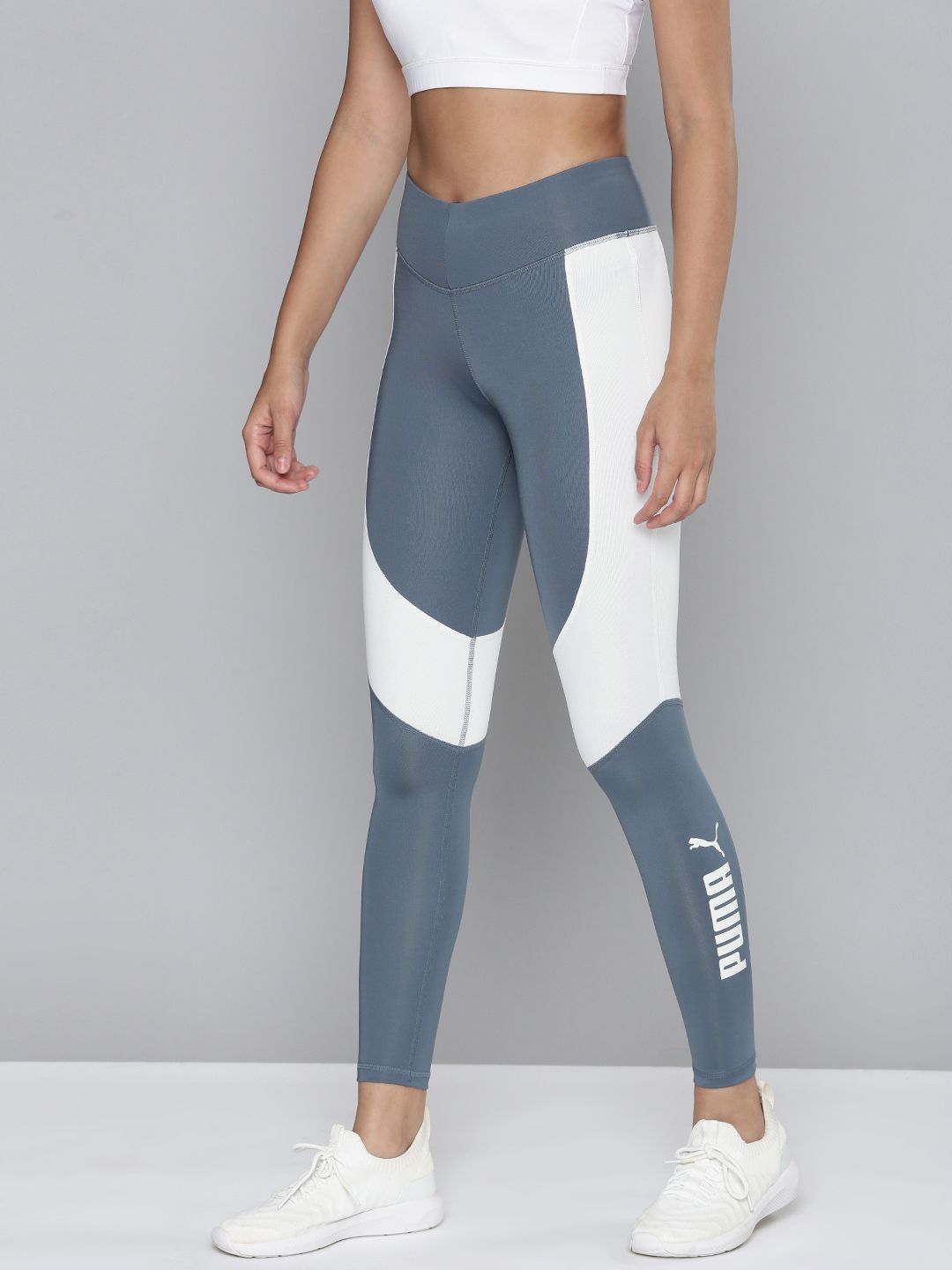 Puma Women Grey & White Favourite Logo dryCELL High Waist 7/8 Training Tights Price in India
