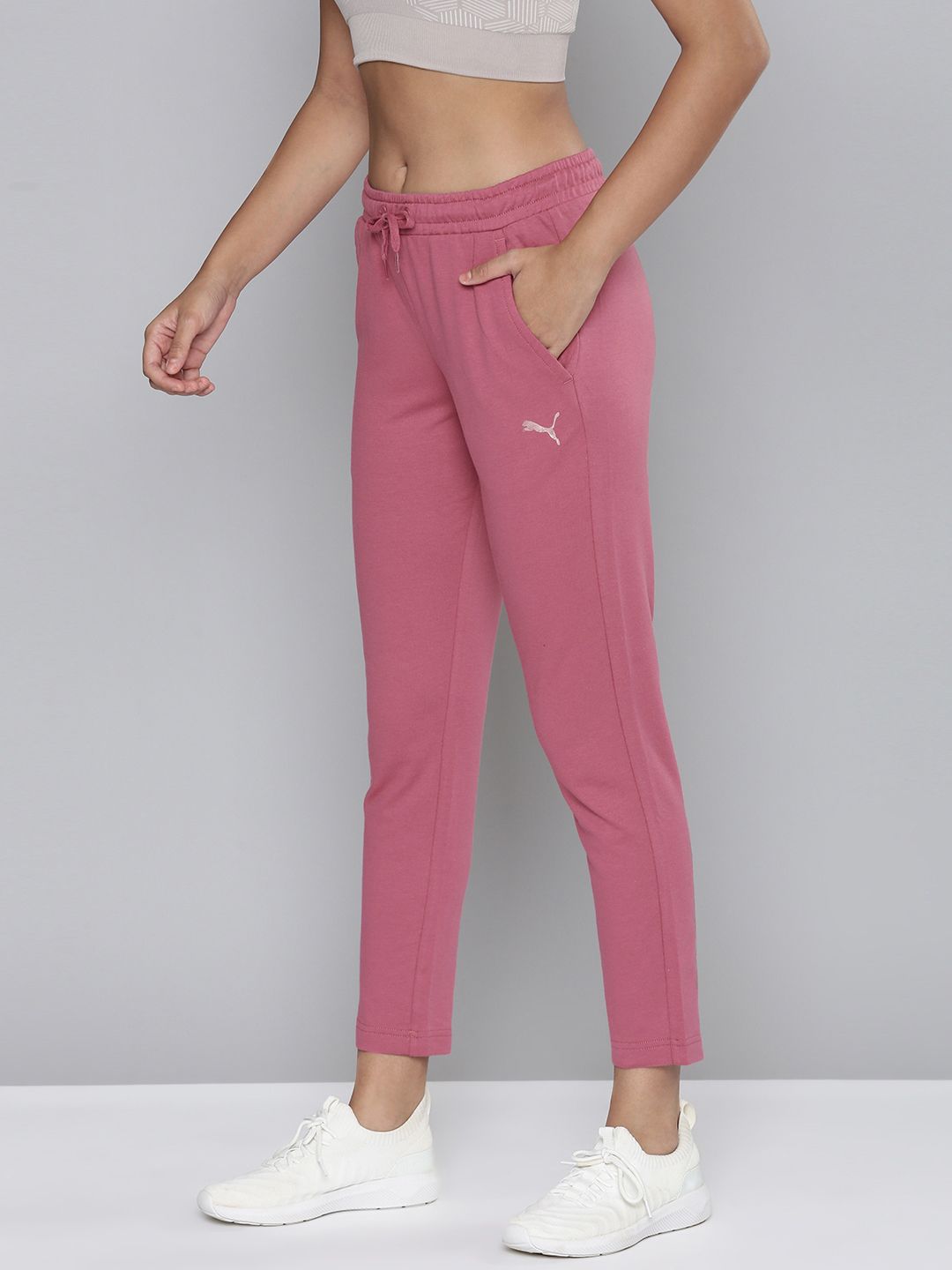Puma Women Pink Brand Logo Printed 7/8 Regular Fit Knitted Track Pants Price in India