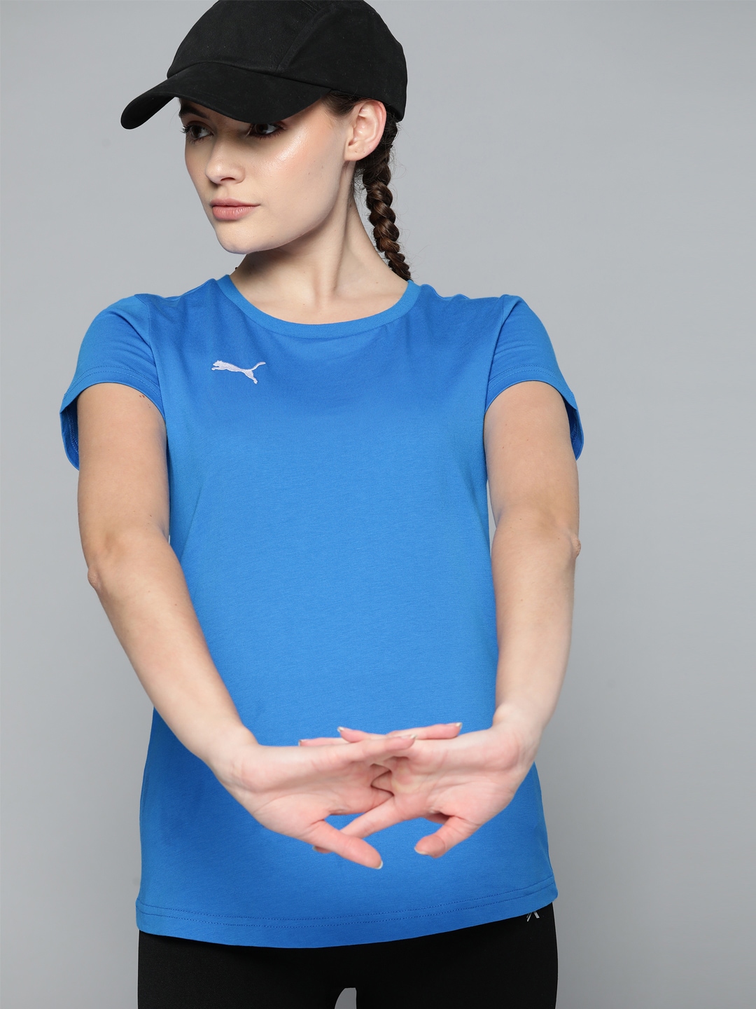 Puma Women Blue Solid Pure Cotton 23 Football T-shirt Price in India