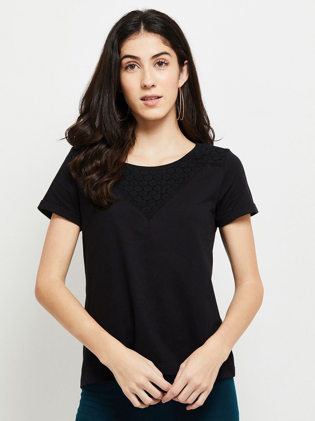 max Black Solid Pure Cotton Top Price in India