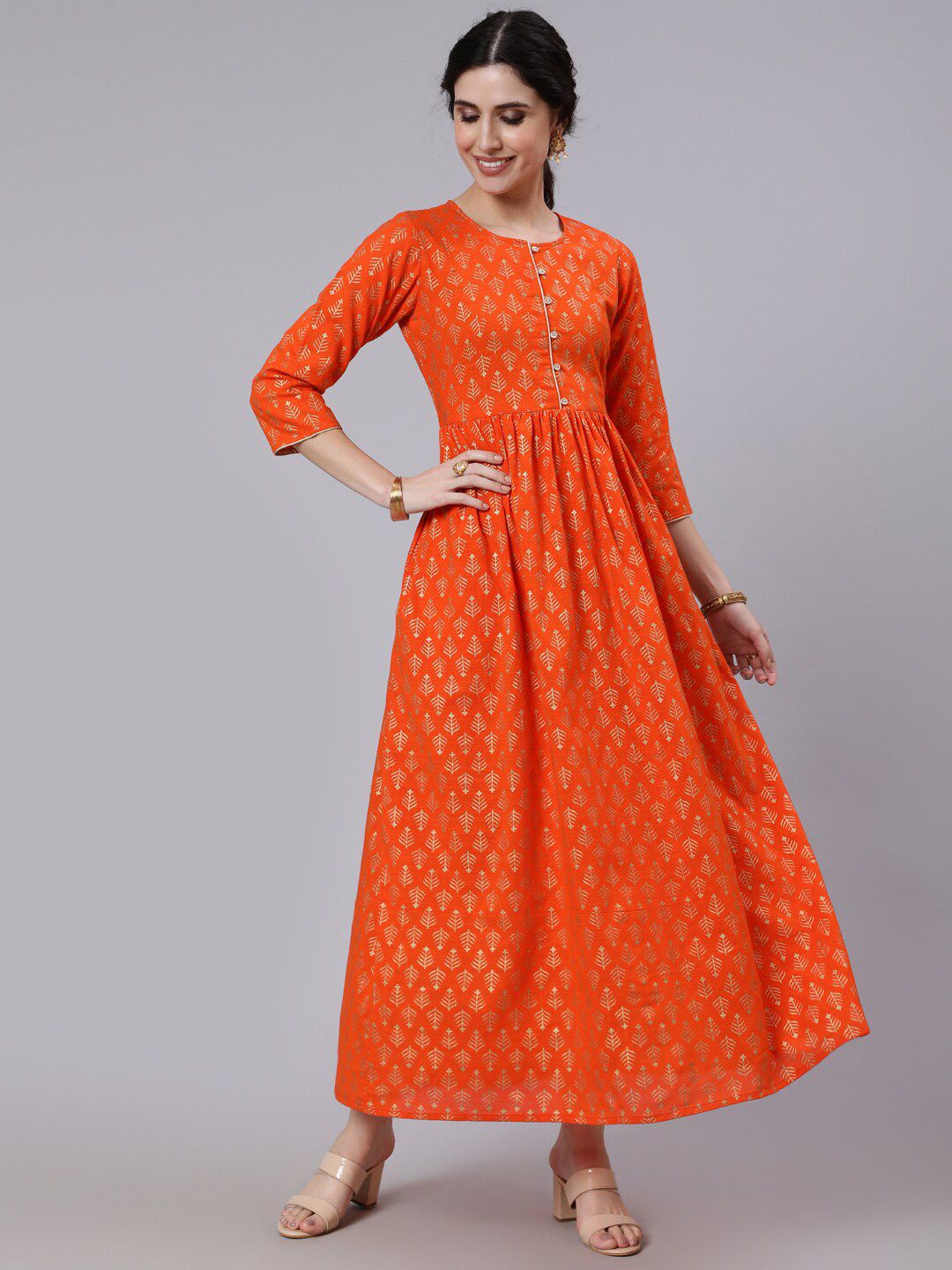 Nayo Orange Ethnic Motifs Maxi Dress Price in India