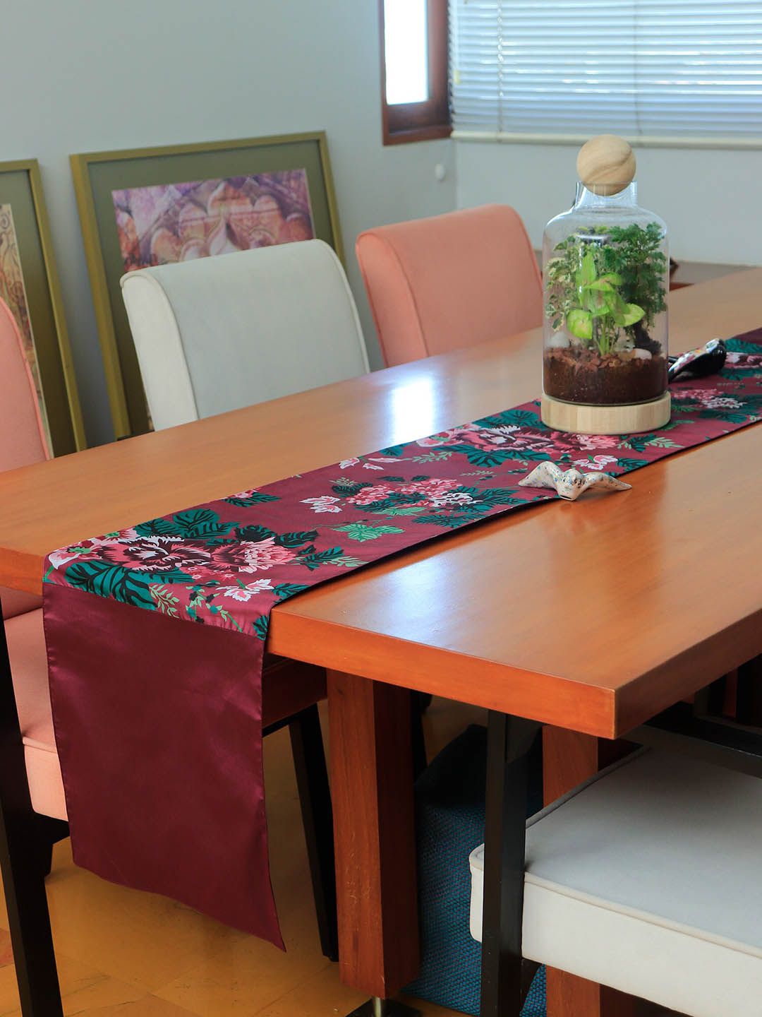 ZEBA Marron Floral Digital Printed  Table Runner Price in India