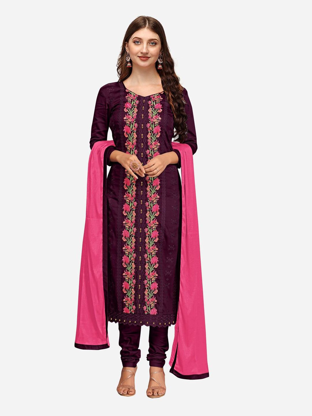 Nivah Fashion Purple & Pink Unstitched Dress Material Price in India