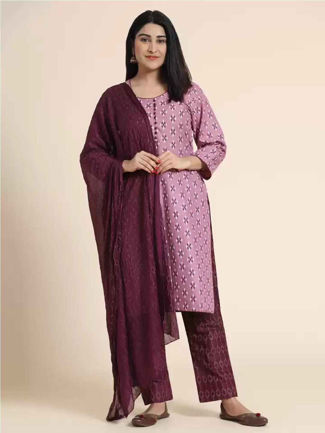 KALINI Women Purple & Burgundy Printed Unstitched Dress Material Price in India