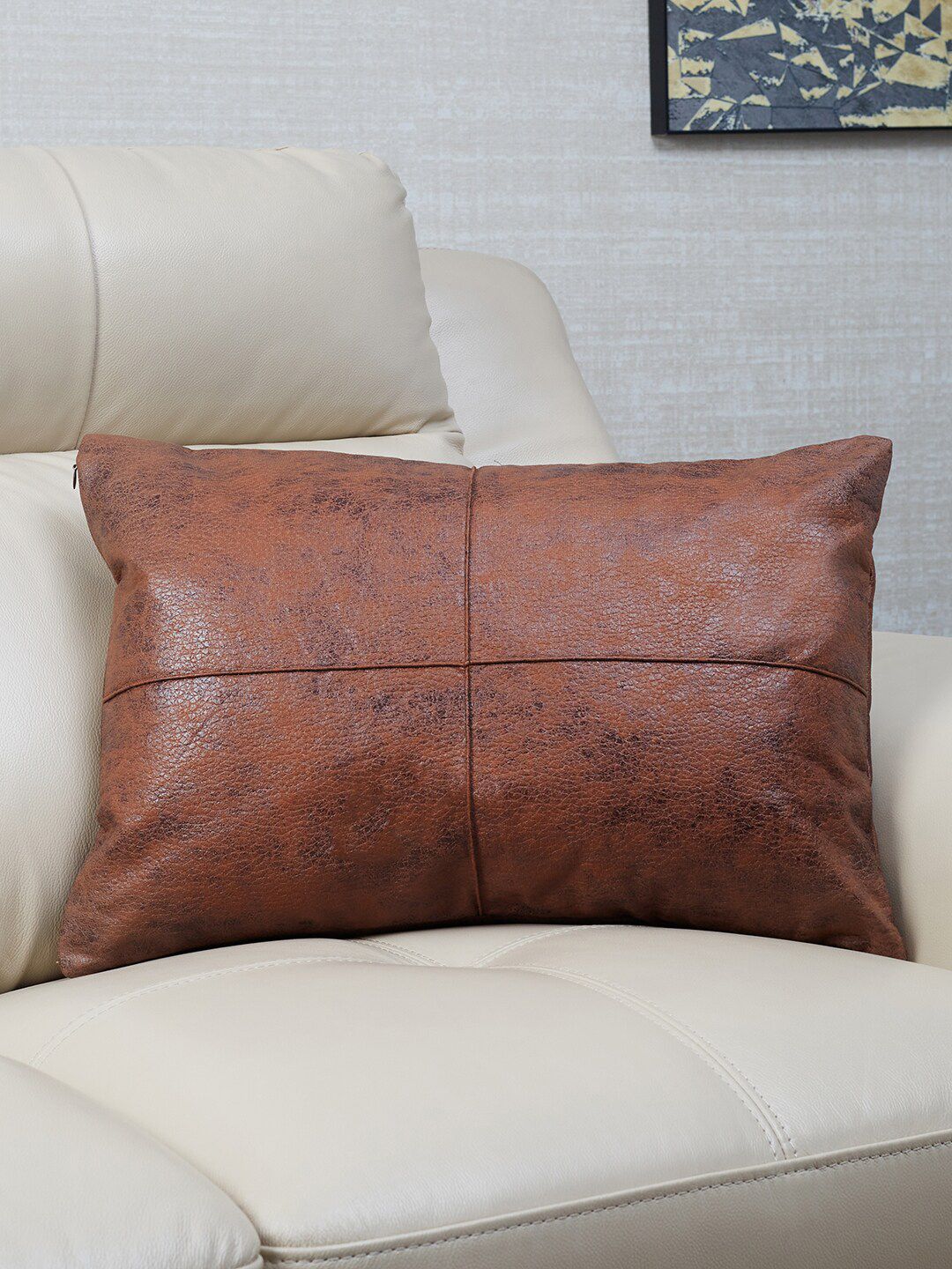 HomeTown Brown Leather Rectangle Cushion Cover Price in India