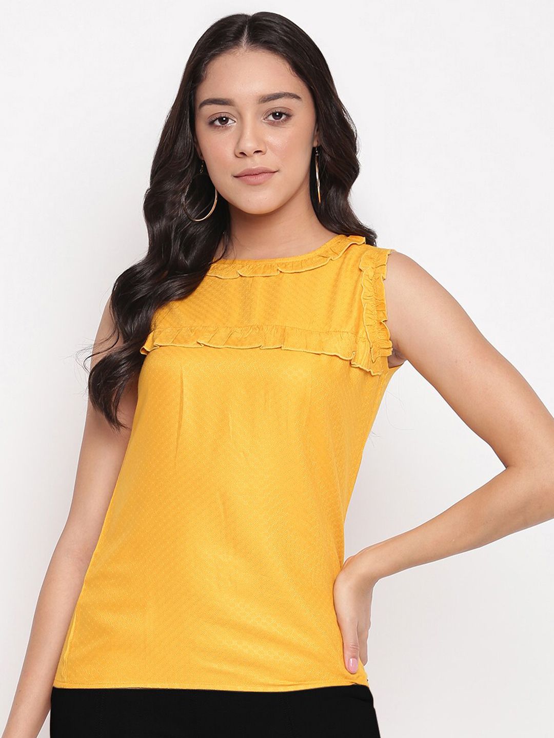 Miss Grace Mustard Yellow Ruffles Top Price in India