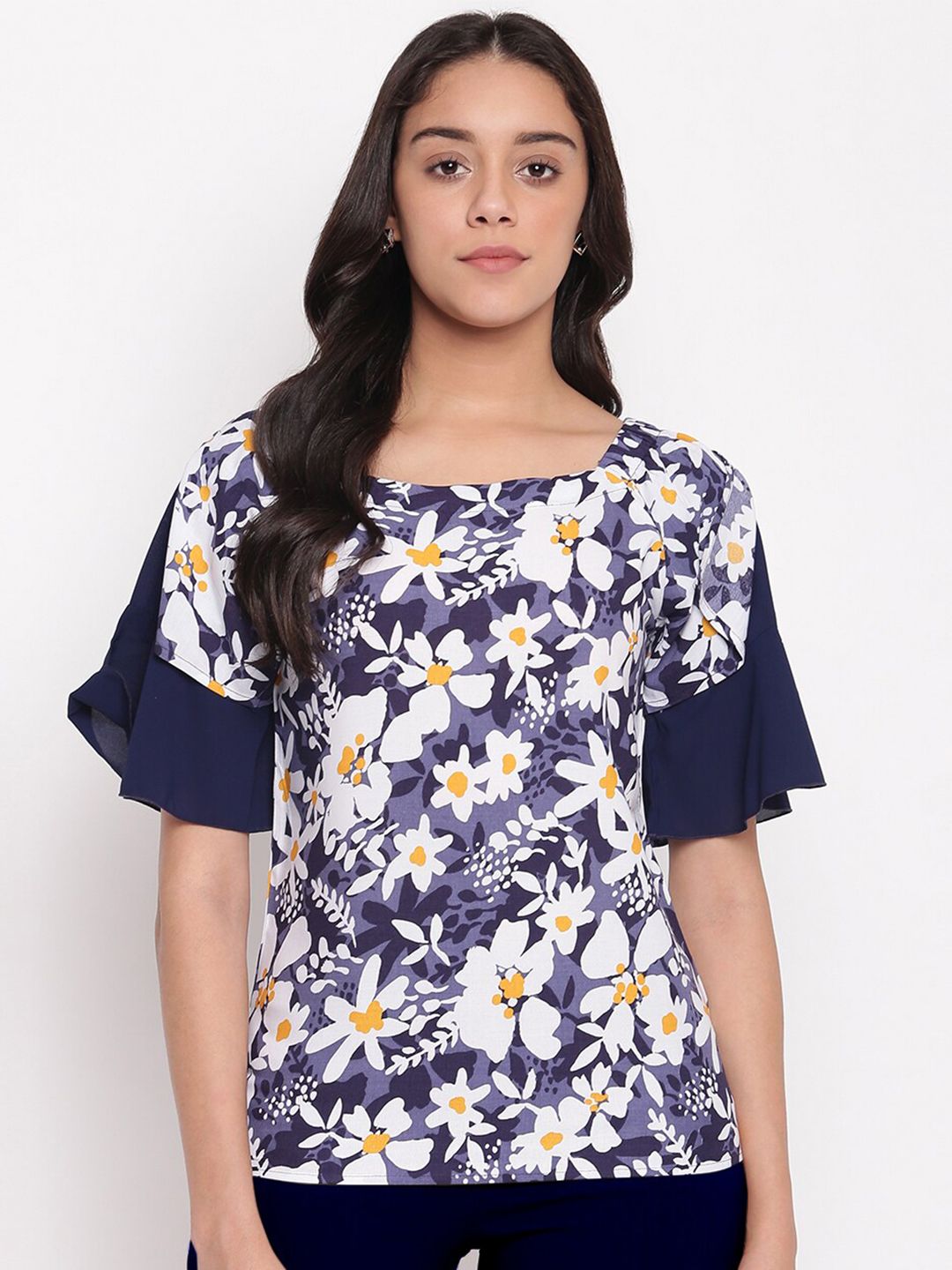 Miss Grace Women Navy Blue Floral Print Top Price in India
