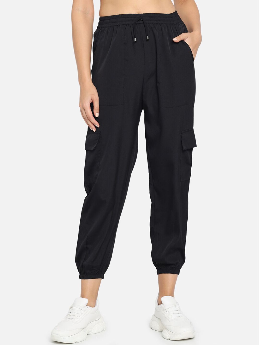 Trend Arrest Women Black Relaxed High-Rise Joggers Trousers Price in India