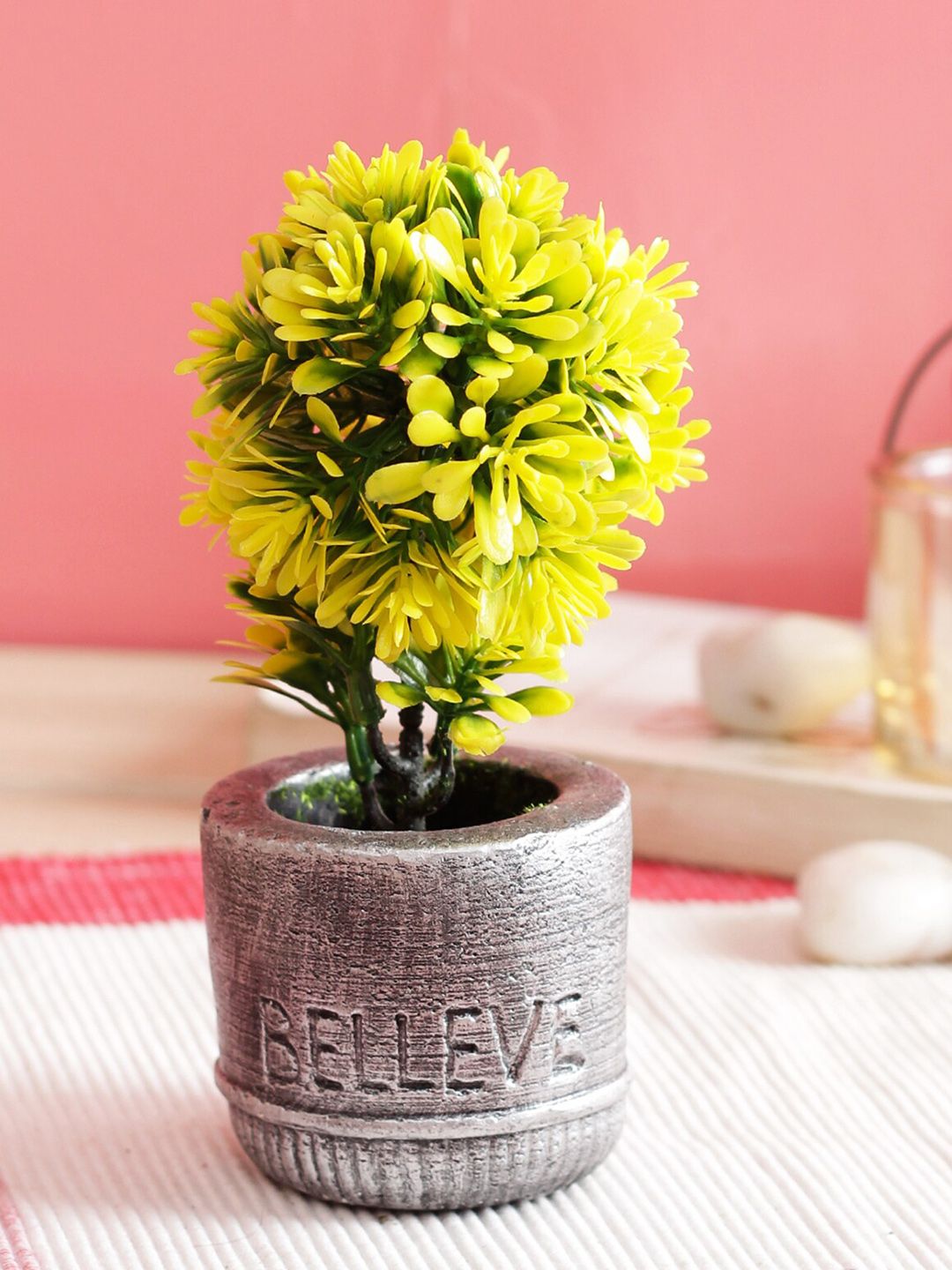 PolliNation Yellow & Grey Bonsai Plant With Resin Pot Price in India