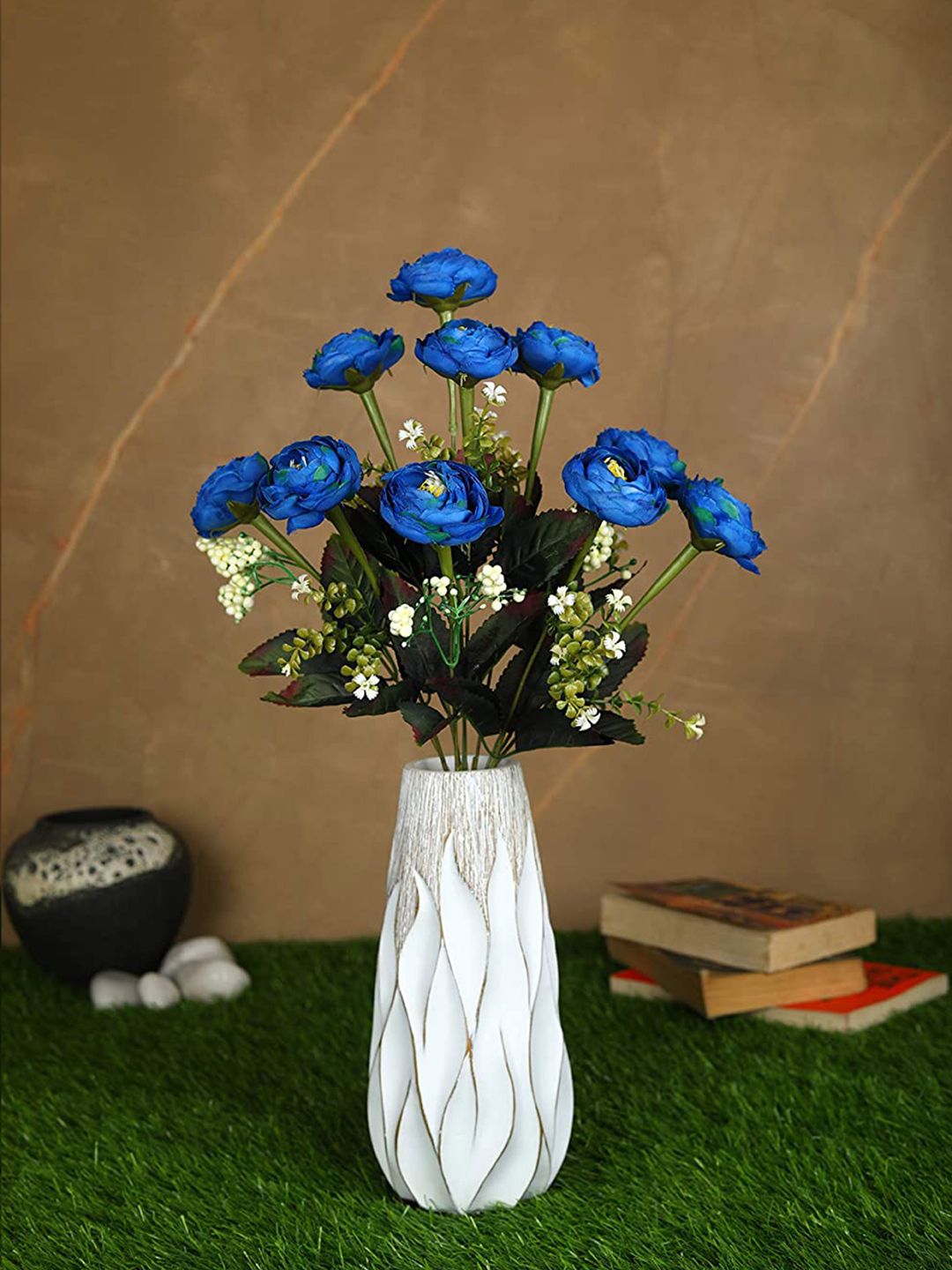 PolliNation Blue & Green Peony Artificial Flower Bunch Price in India