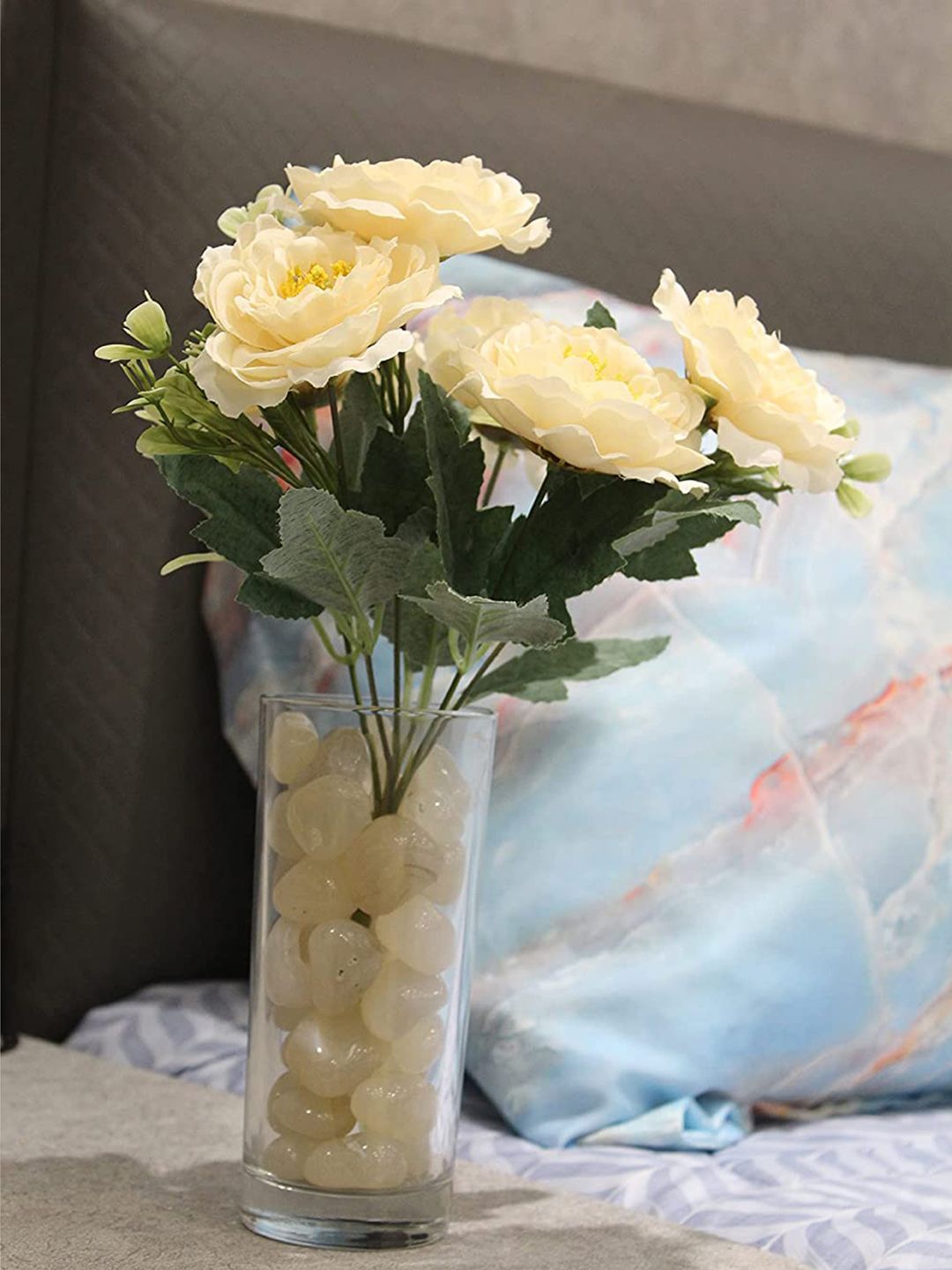 PolliNation White Faux Peony Bunch Artificial Flowers and Plants Price in India