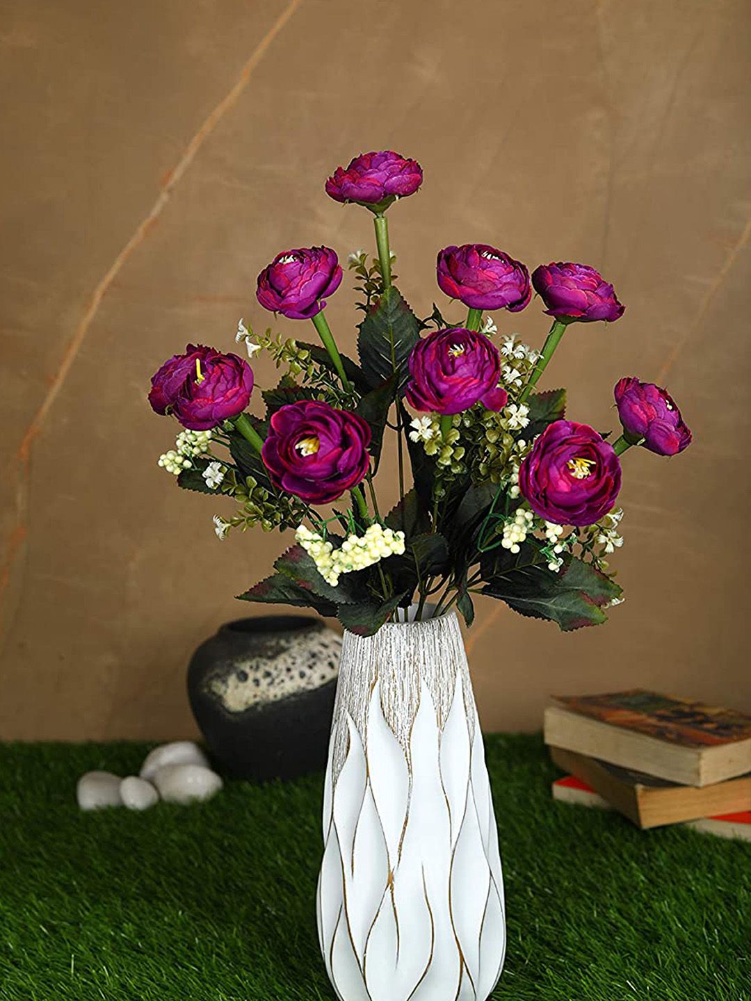 PolliNation Purple Exclusive Artificial Peony Flower Bunch Without Pot Price in India