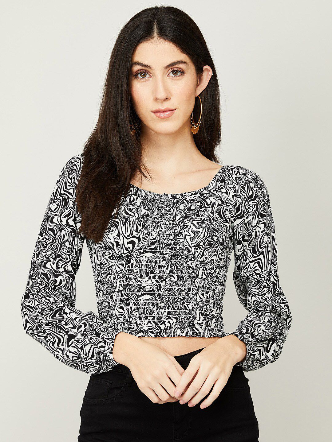 Ginger by Lifestyle Women Grey Print Crop Top Price in India