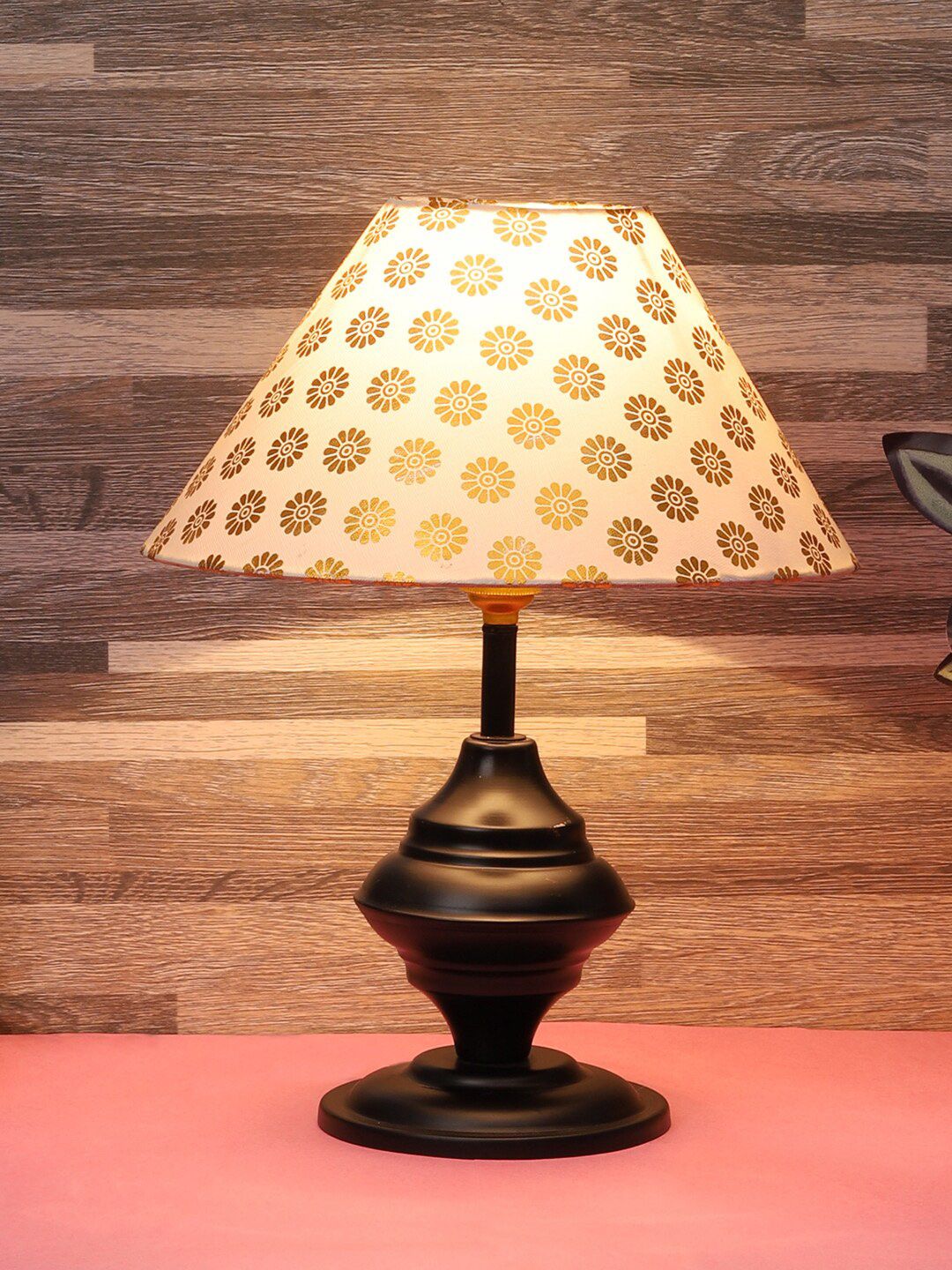 foziq Black Printed Table Lamp Price in India