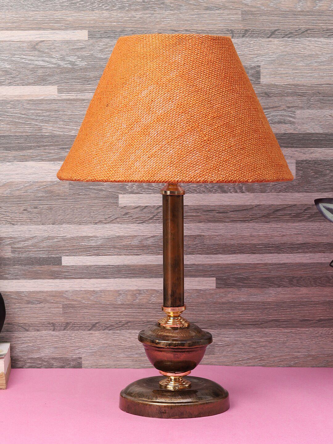 foziq Coffee Brown & Orange Textured Table Lamp Price in India