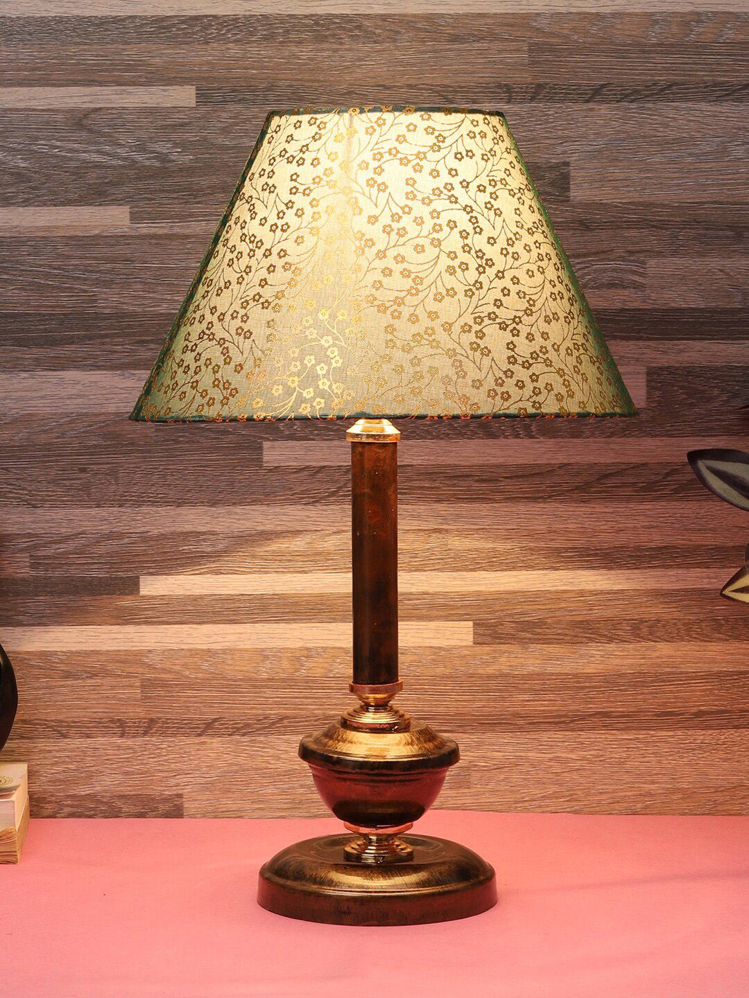 foziq Copper-Toned Printed Table Lamps Price in India