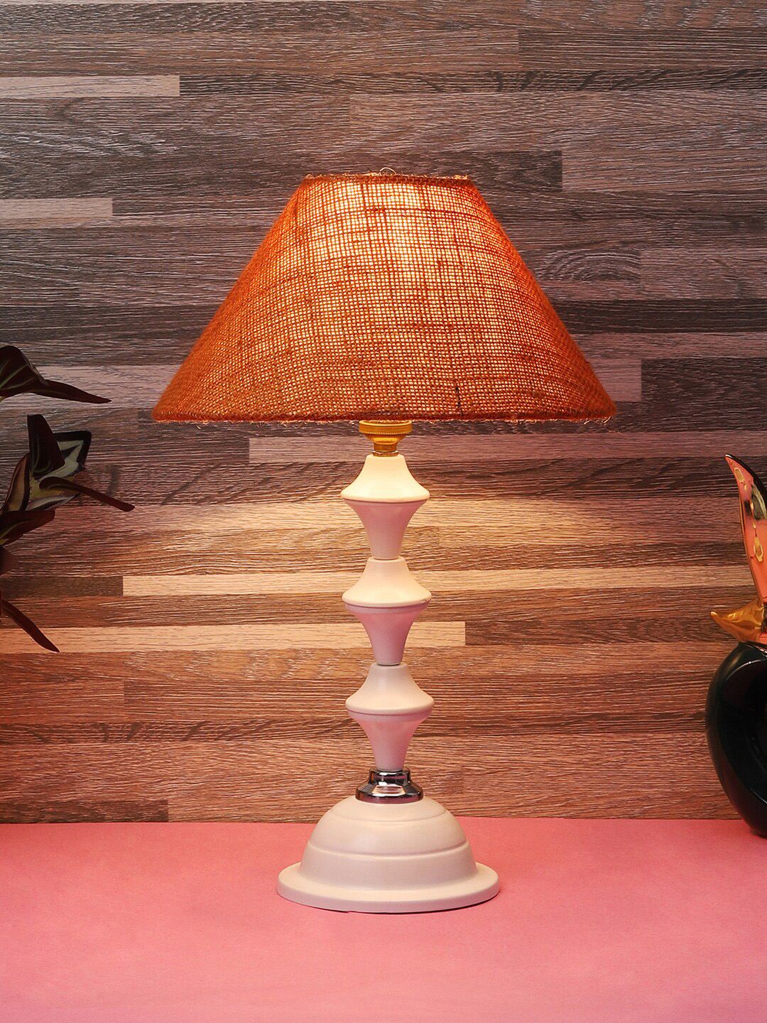 foziq White & Orange Solid Frustum Shade Table Lamp Price in India