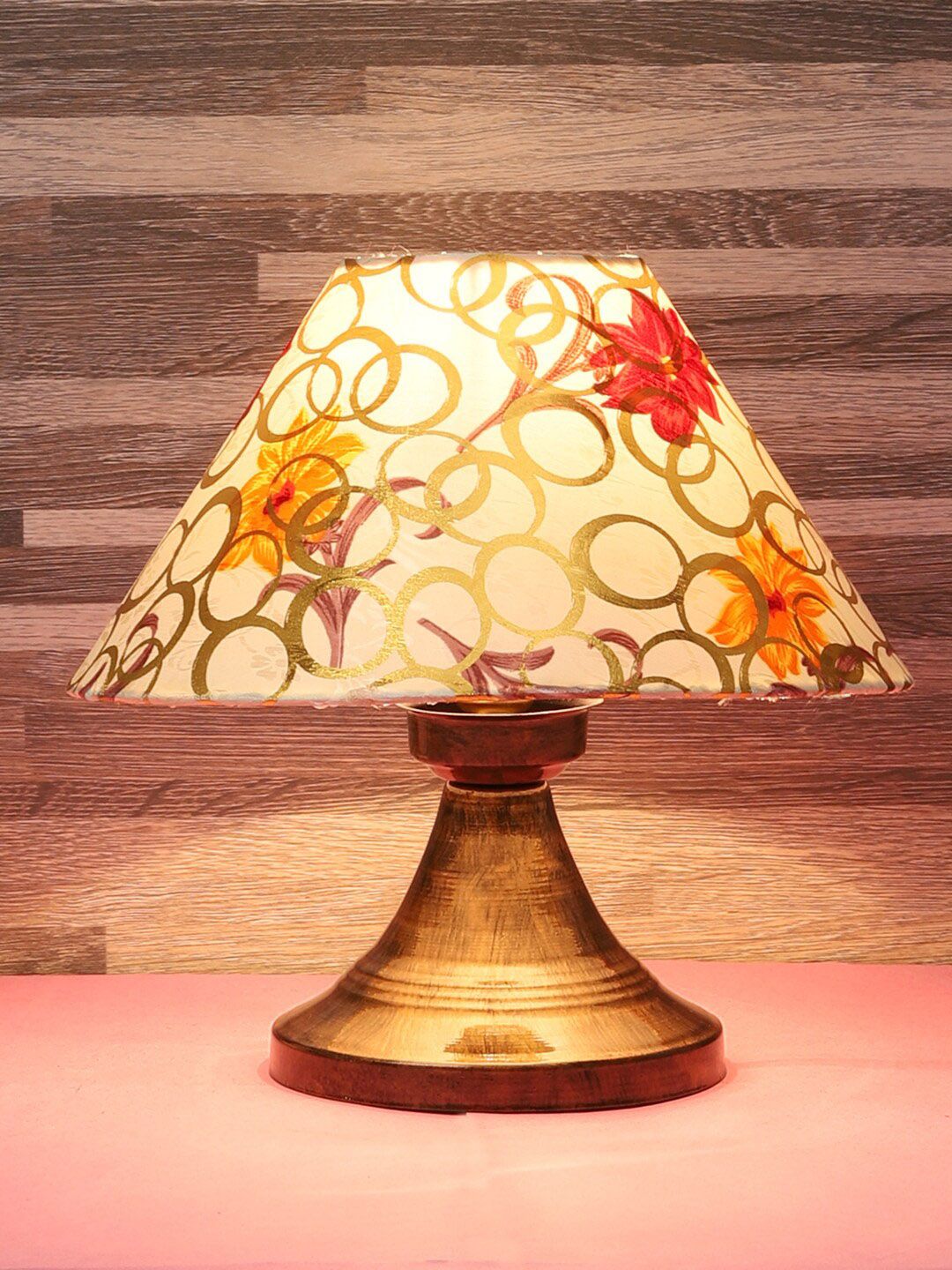 foziq Copper-Toned Printed Table Lamps Price in India