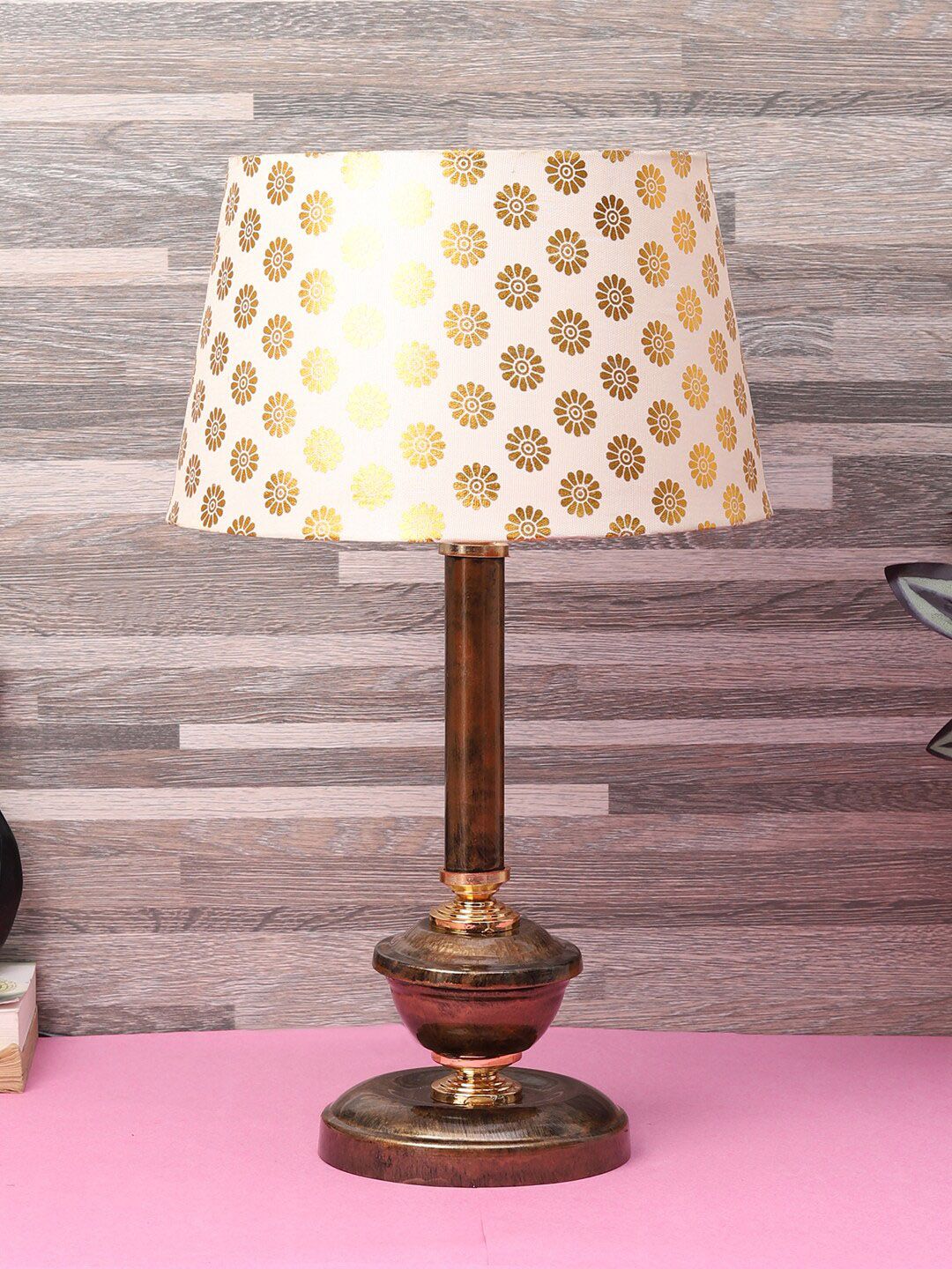 foziq Copper-Coloured & White Printed Table Lamp Price in India