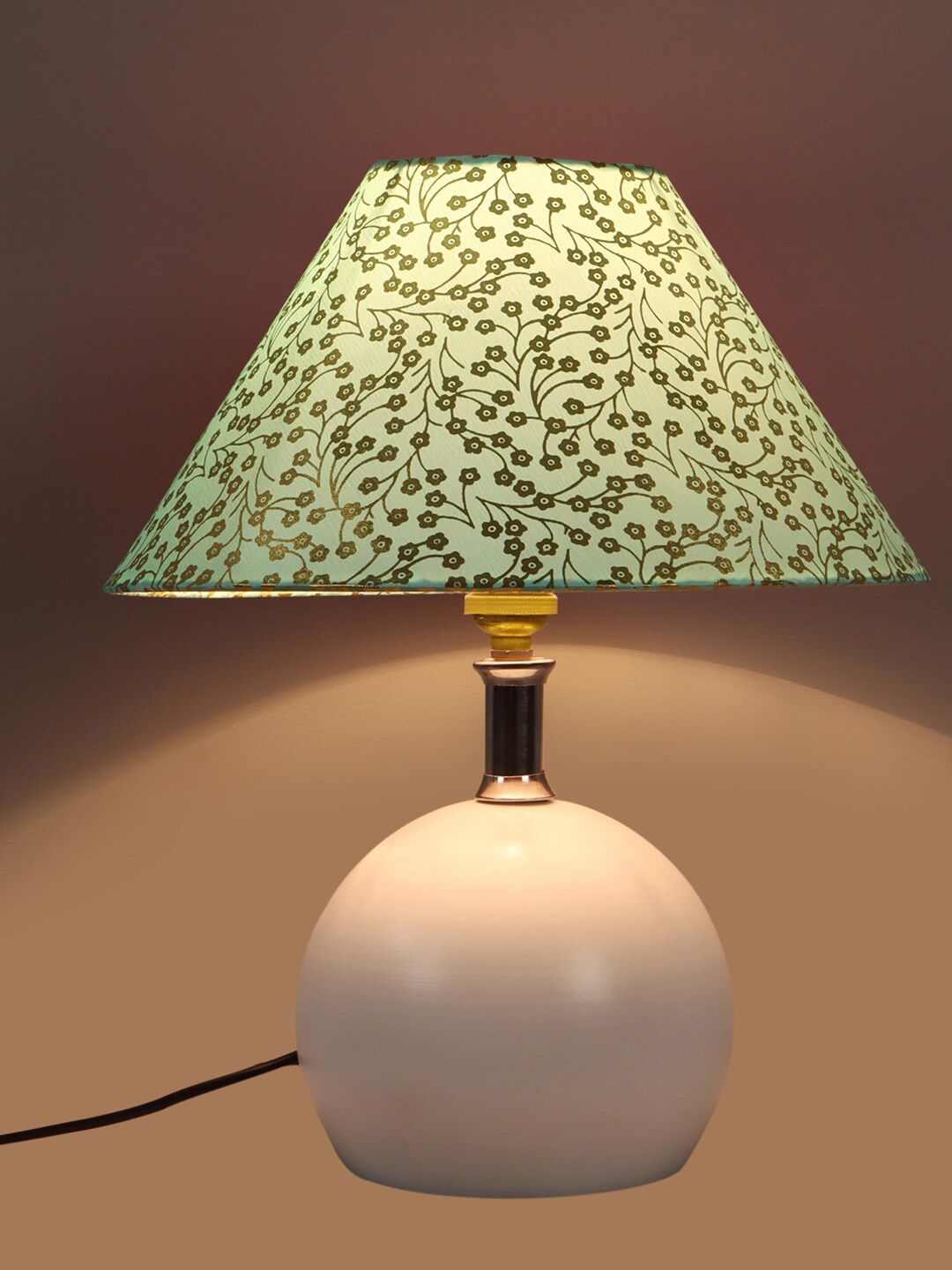 Foziq White & Green Printed Table Lamps Price in India