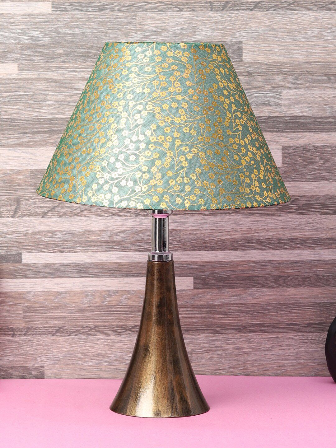 foziq Copper-Toned & Green Printed Table Lamps With Shade Price in India