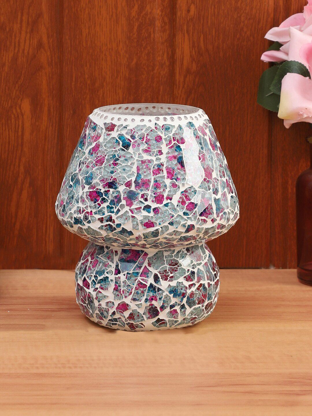 foziq White & Pink Printed Table Lamps Price in India