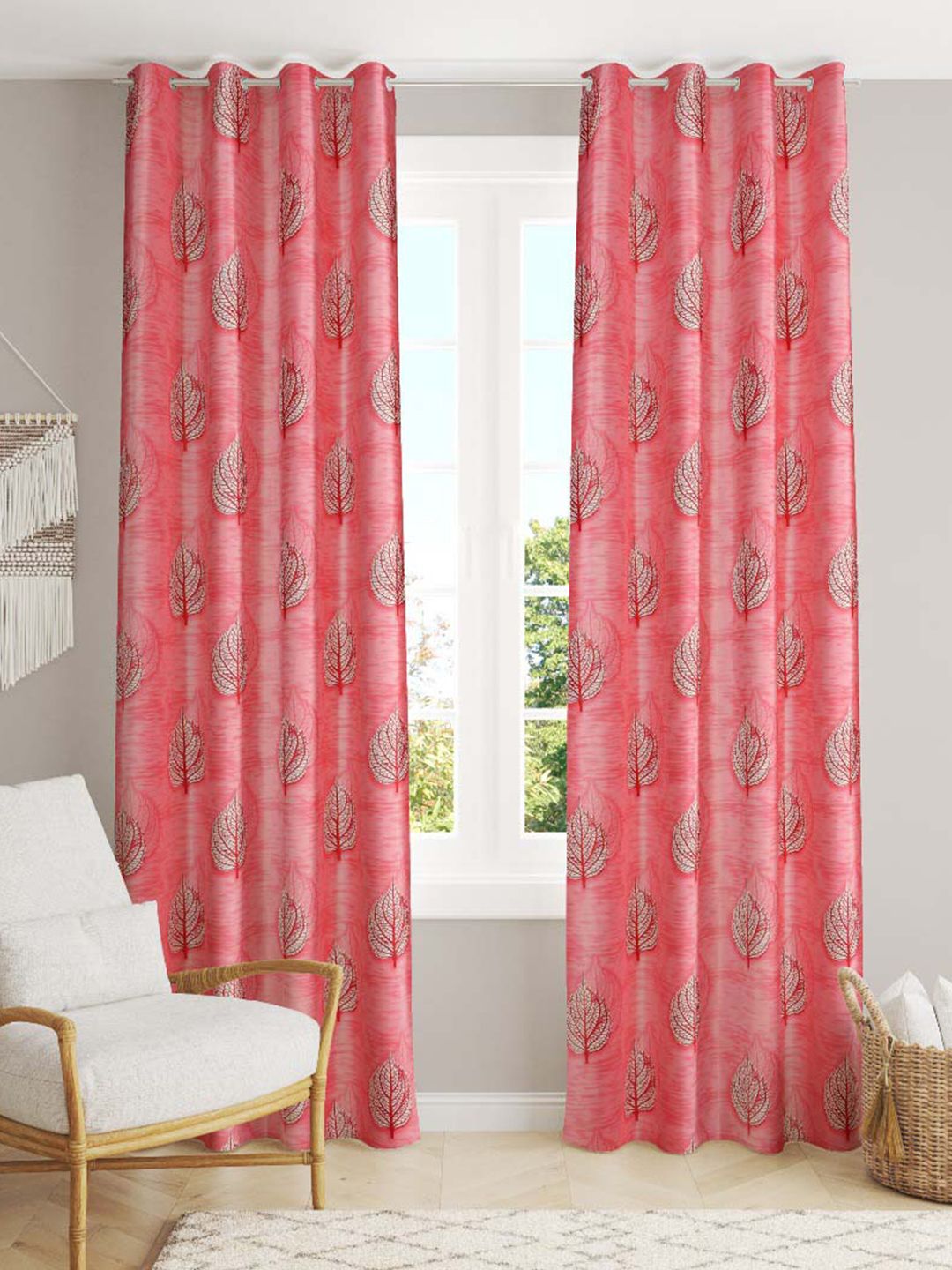 Slushy Mushy Pink & Cream-Coloured Set Of 2 Floral Window Curtain Price in India