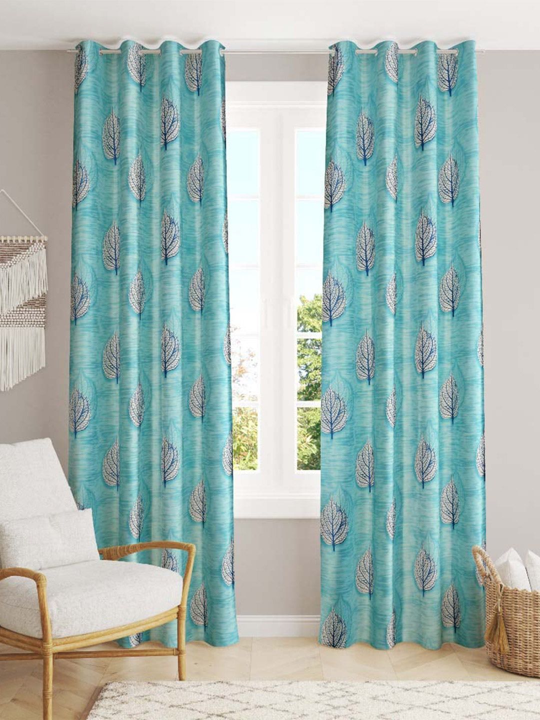 Slushy Mushy Blue & Off White Set of 2 Printed Floral Door Curtain Price in India