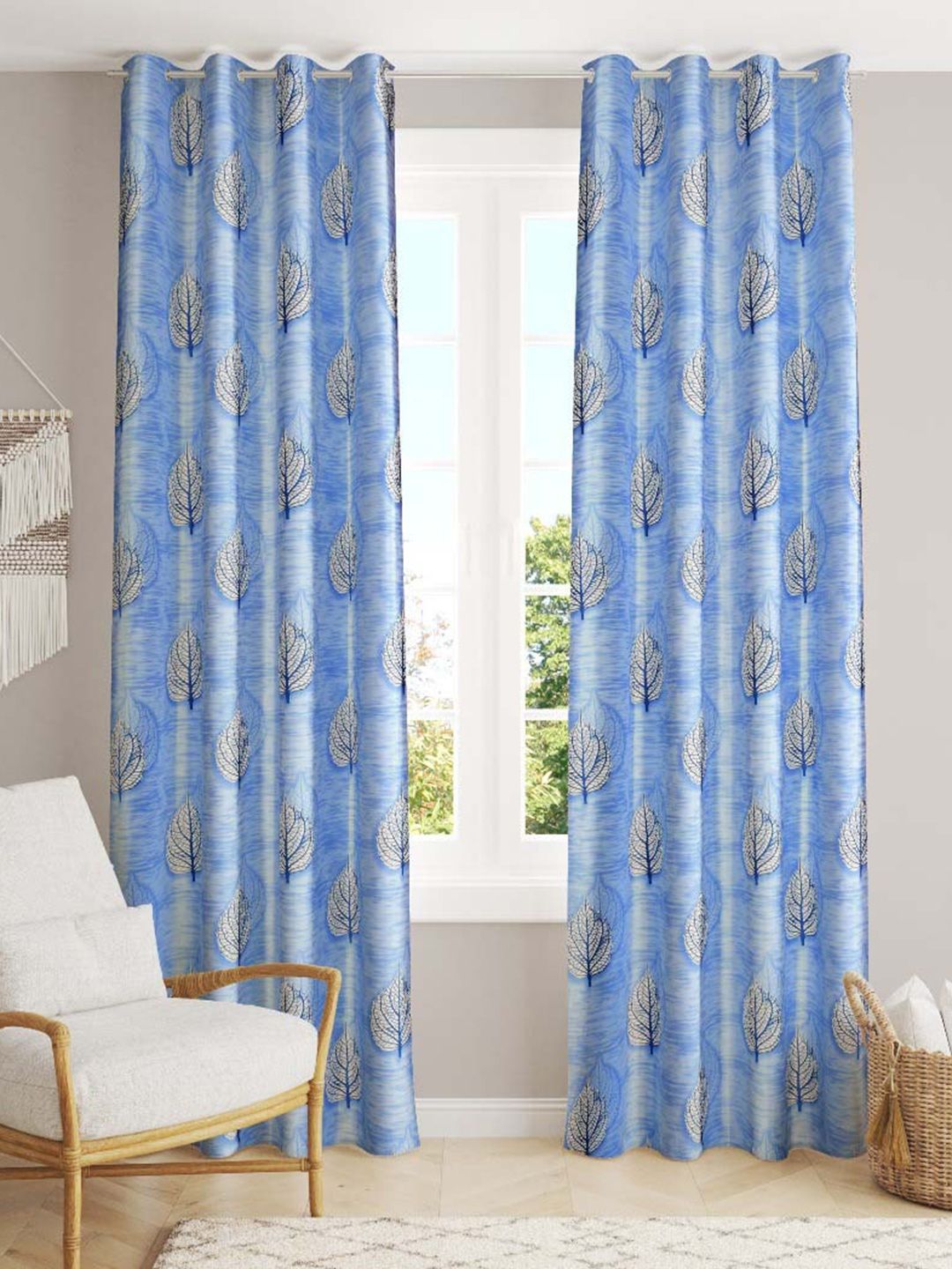 Slushy Mushy Blue & Off White Set of 2 Floral Door Curtain Price in India