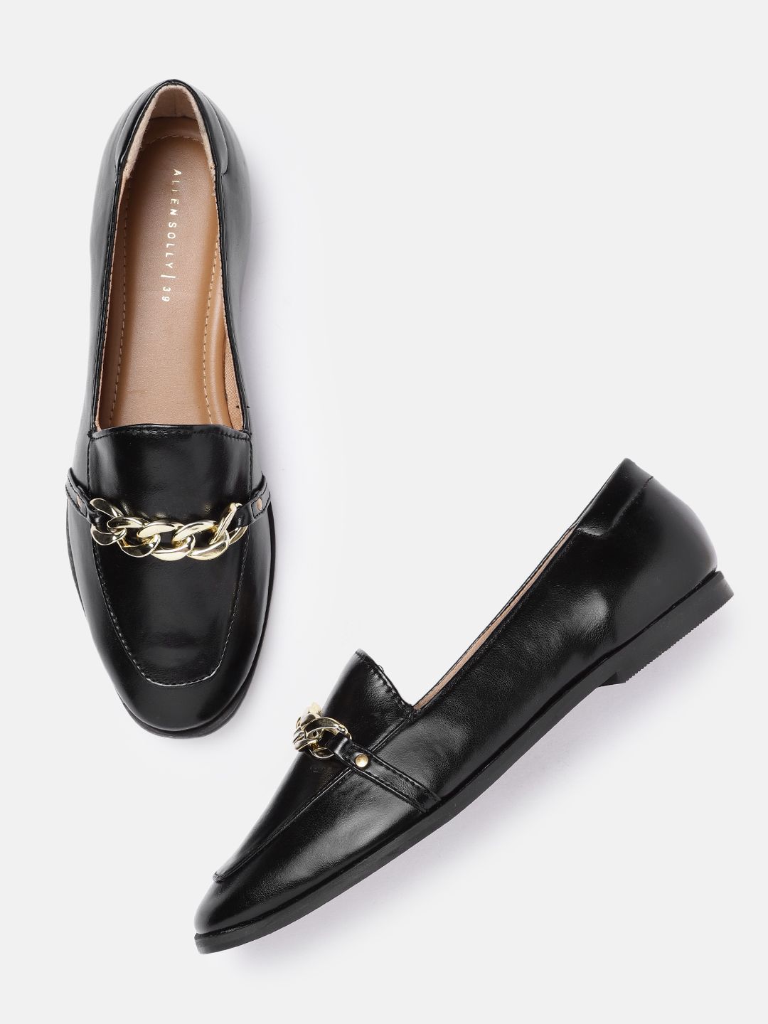 Allen Solly Women Black Solid Loafers with Link Detail Price in India