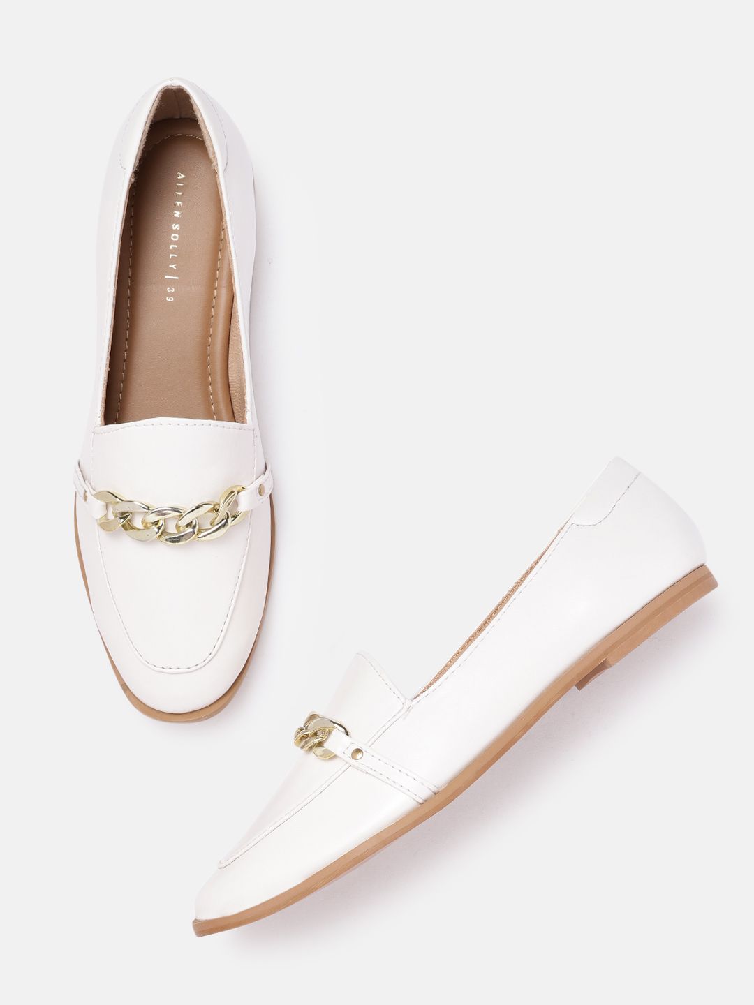 Allen Solly Women White & Gold-Toned Link Detail Loafers Price in India