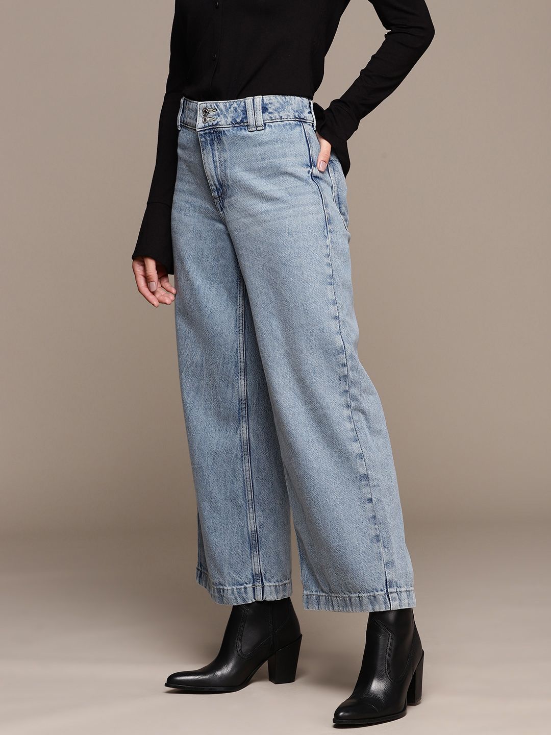 Pure Cotton Relaxed Fit Heavy Fade Acid Wash Jeans
