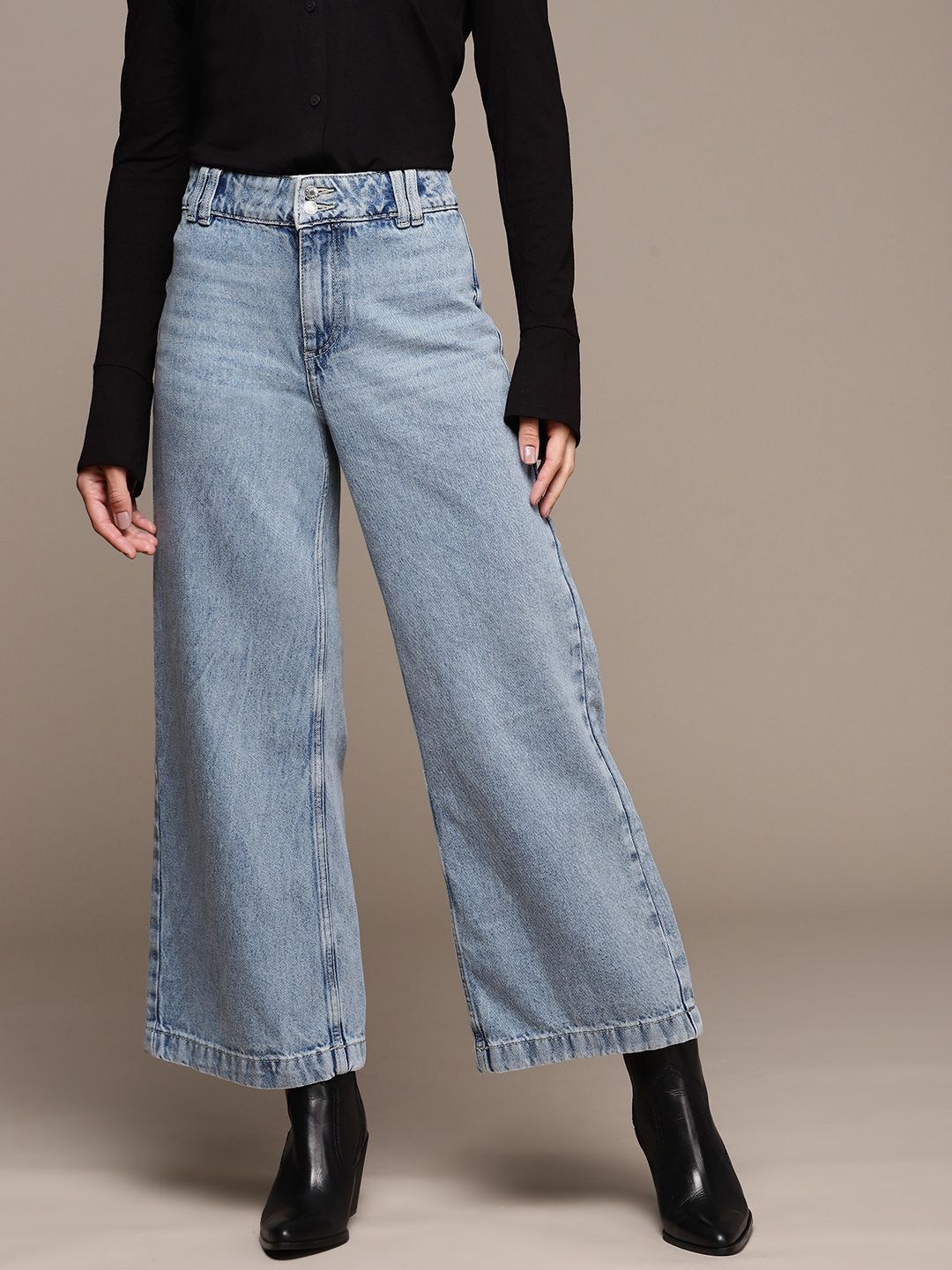 Pure Cotton Relaxed Fit Heavy Fade Acid Wash Jeans