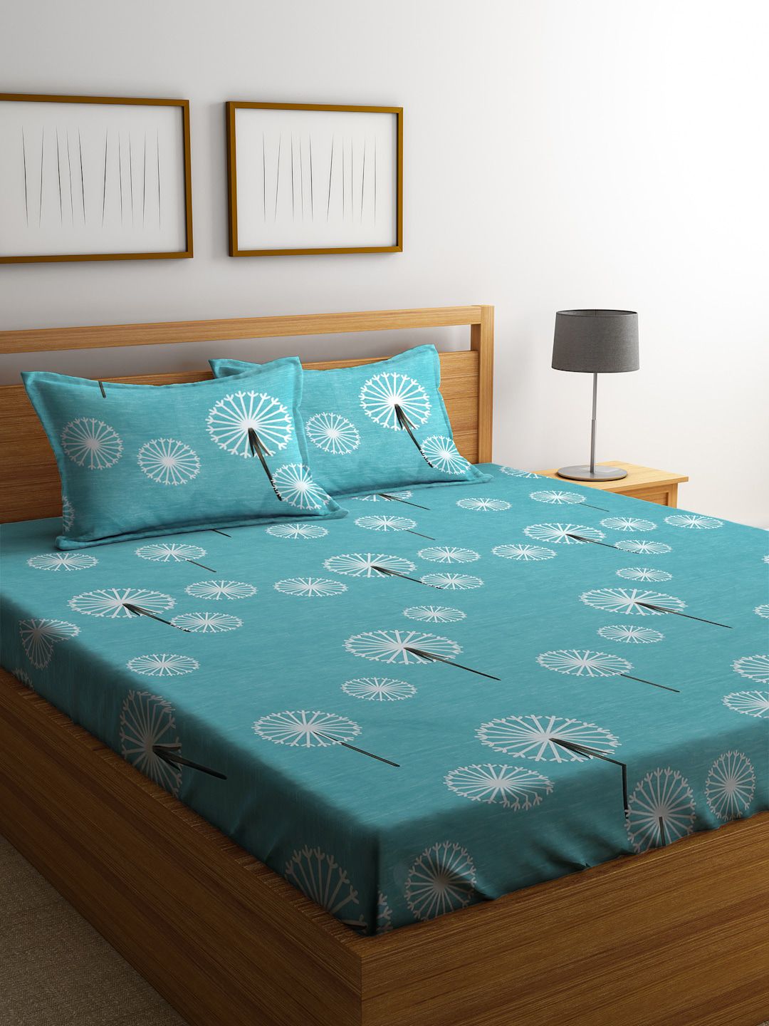 SOKNACK Blue & White Floral 300 TC King Bedsheet with 2 Pillow Covers Price in India