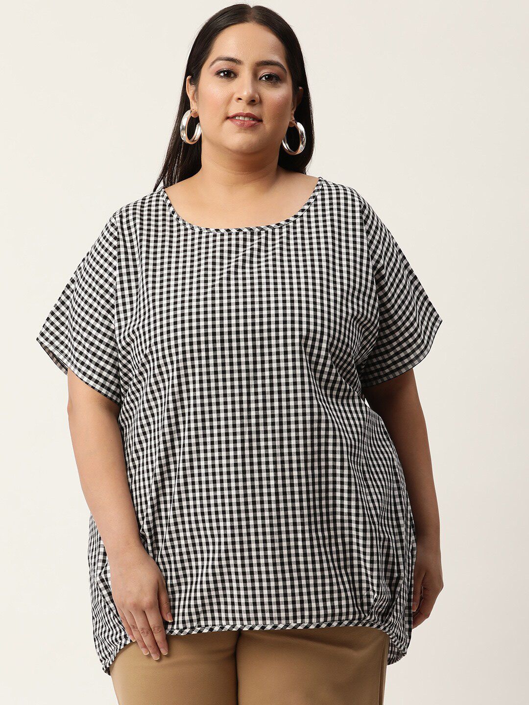 theRebelinme Plus Size Black Checked Boxy Top Price in India