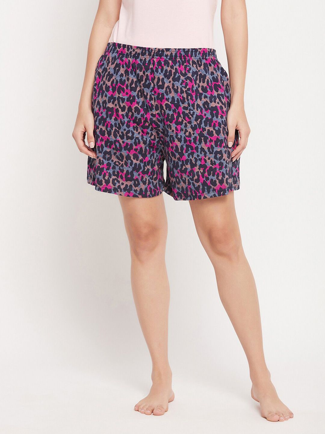 Clovia Women Blue & Pink Printed Lounge Shorts Price in India