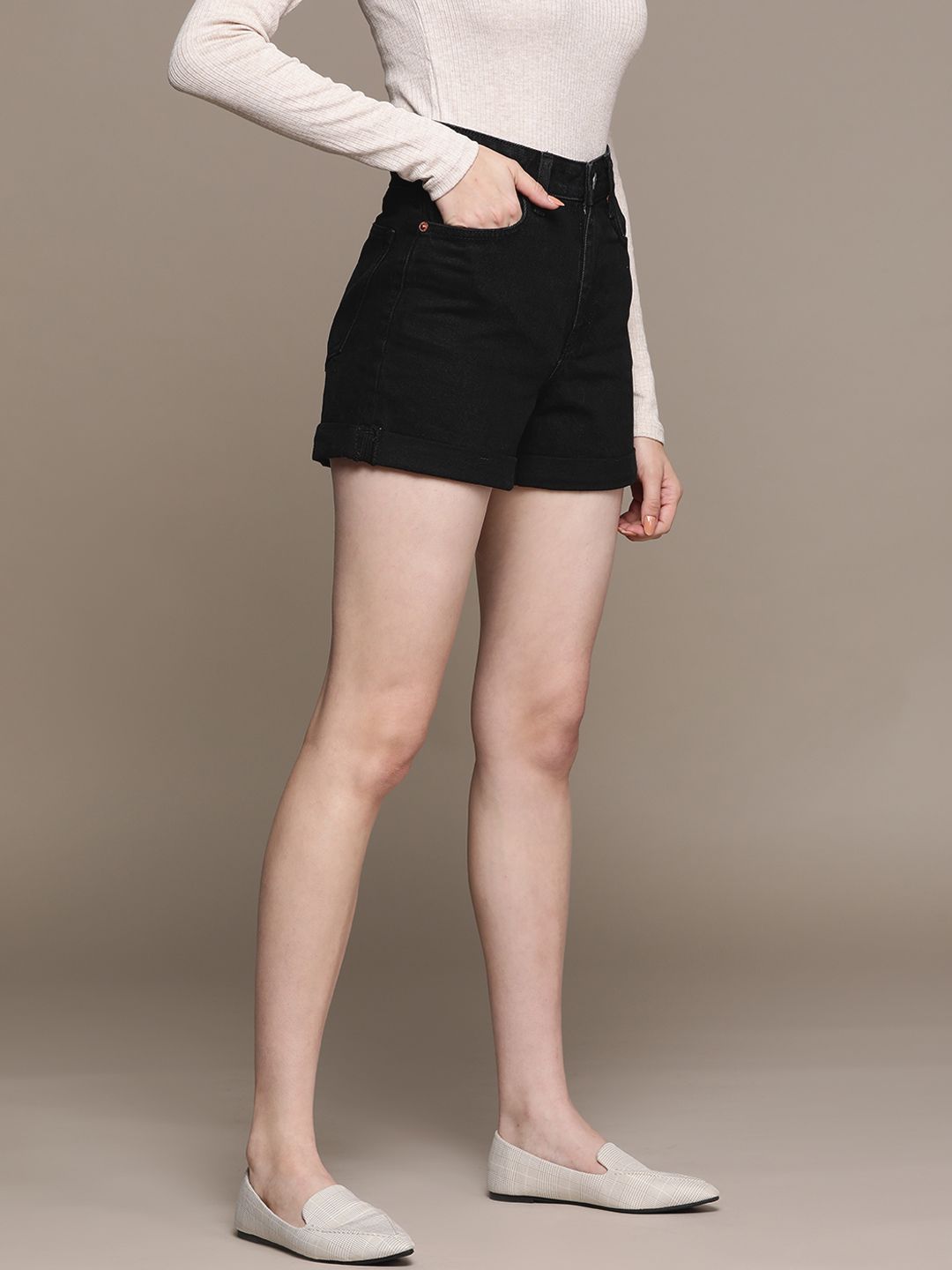 Pure Cotton High-Rise Mom Fit Denim Shorts