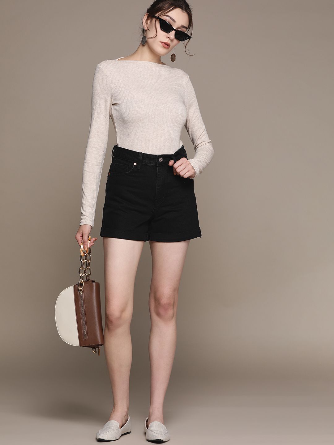 Pure Cotton High-Rise Mom Fit Denim Shorts