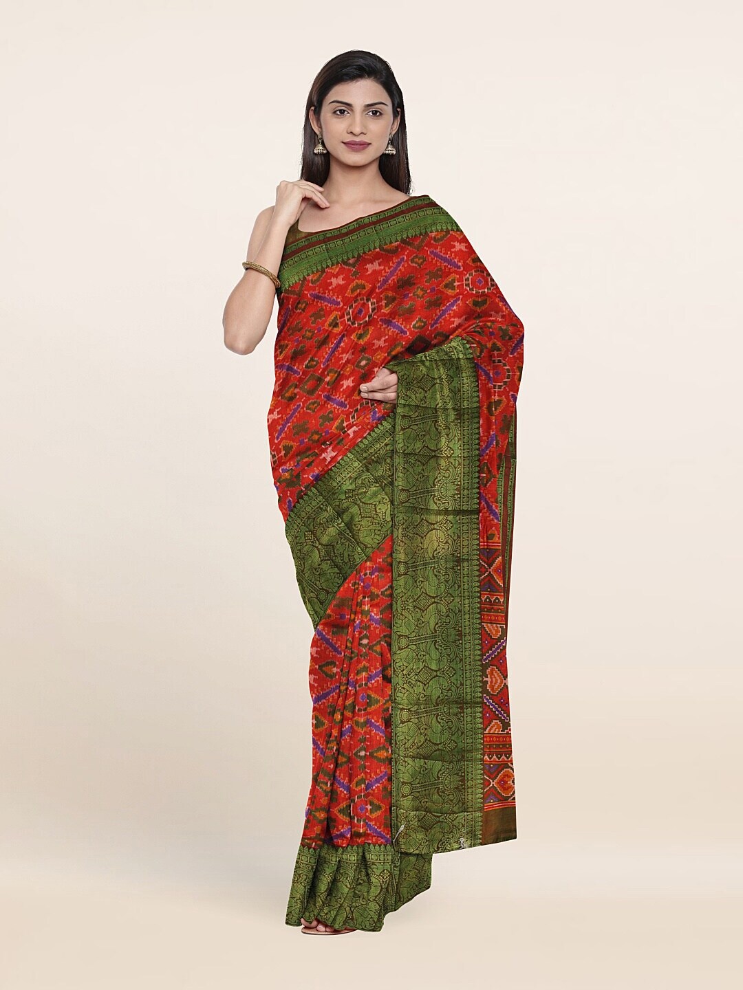 Pothys Women Red & Green Zari Art Silk Saree Price in India