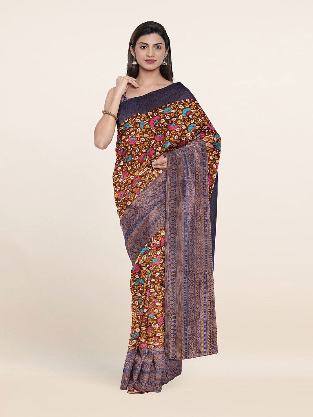 Pothys Multicoloured Kalamkari Zari Art Silk Saree Price in India