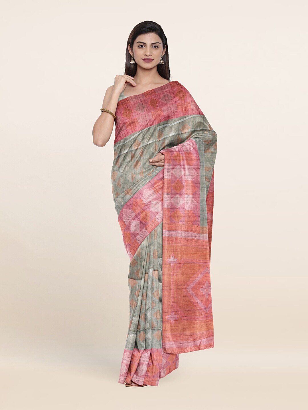 Pothys Grey & Pink Woven Design Zari Art Silk Saree Price in India
