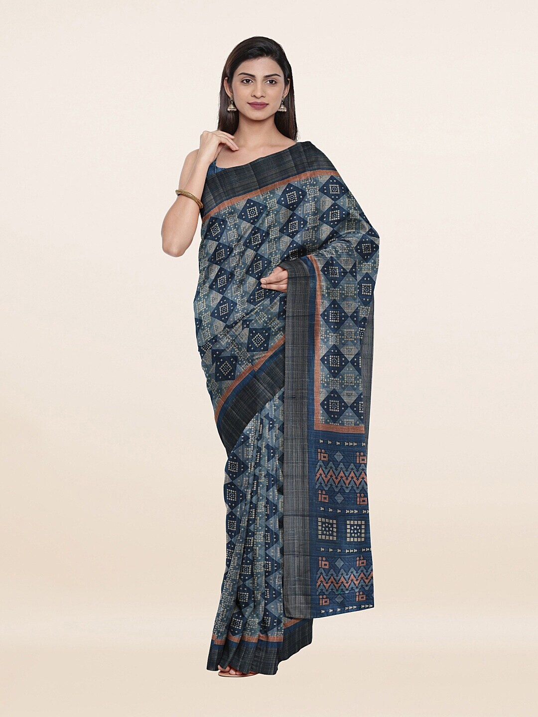 Pothys Blue & Navy Blue Zari Art Silk Saree Price in India