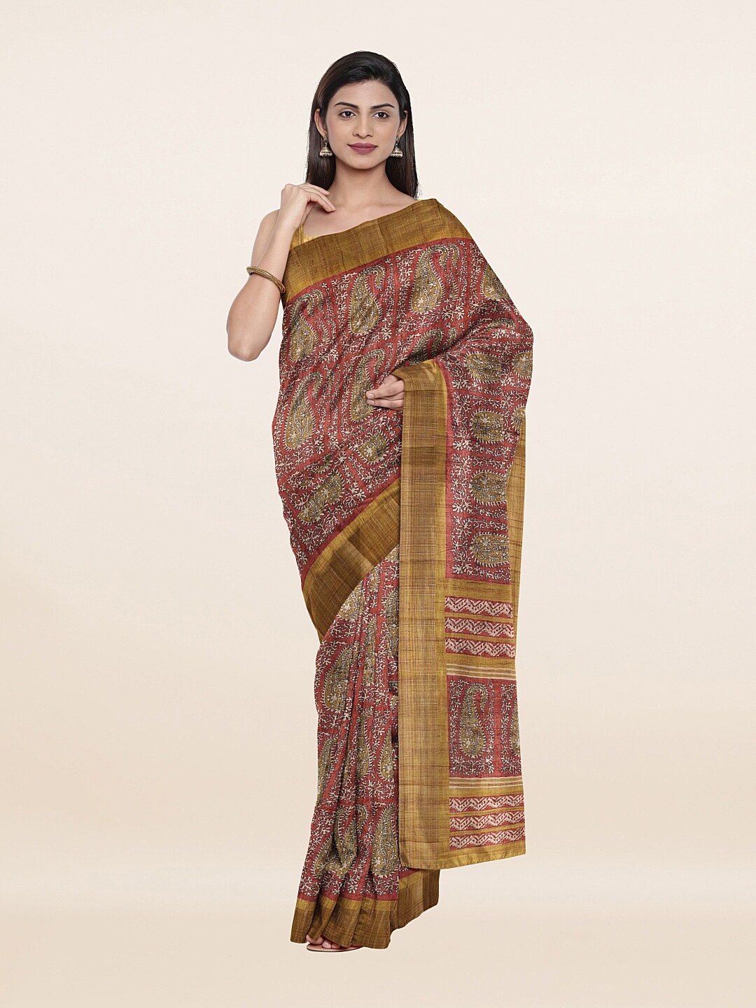 Pothys Mauve & Beige Ethnic Motifs Zari Art Silk Saree Price in India