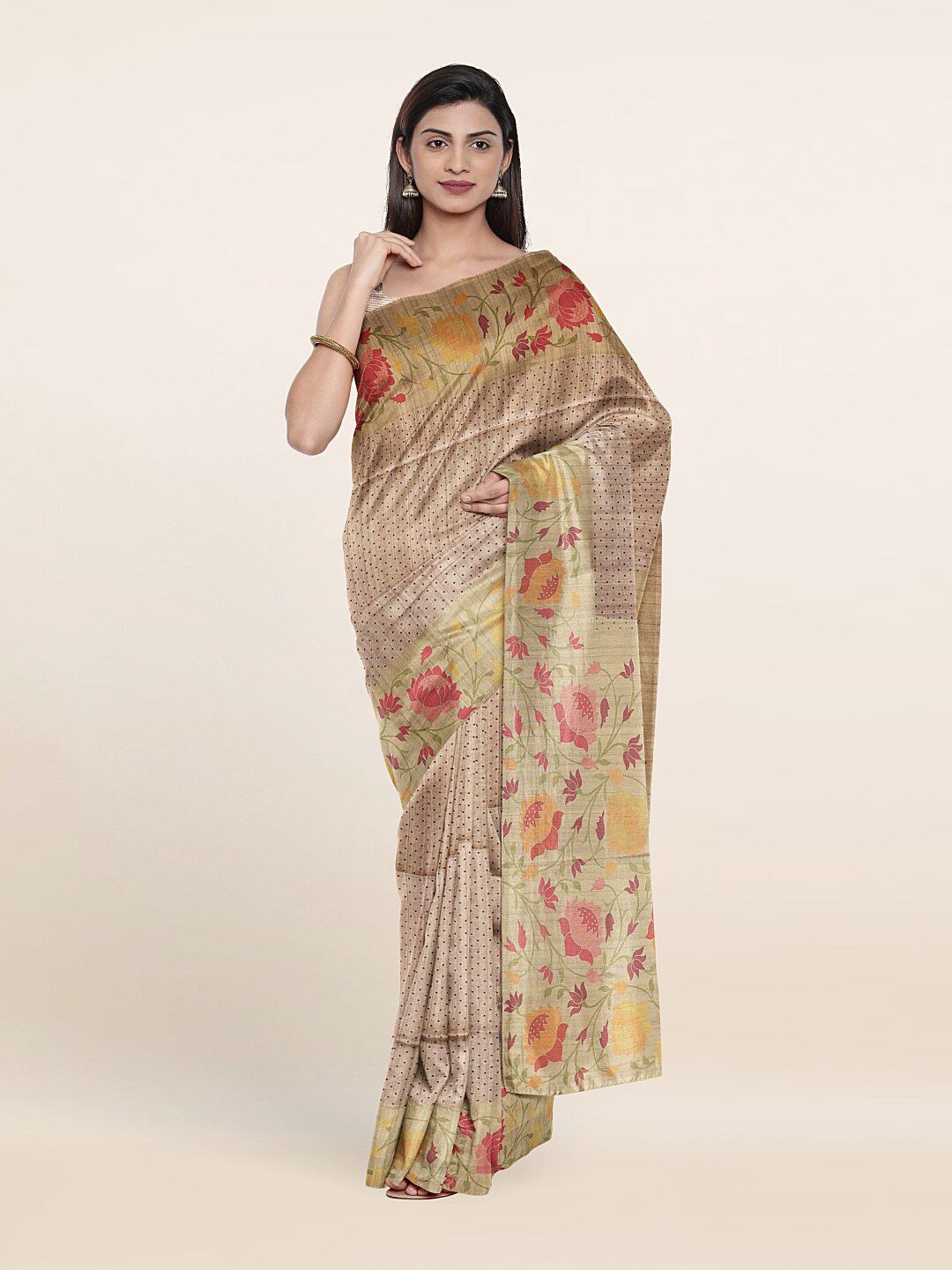 Pothys Cream-Coloured Art Silk Saree Price in India