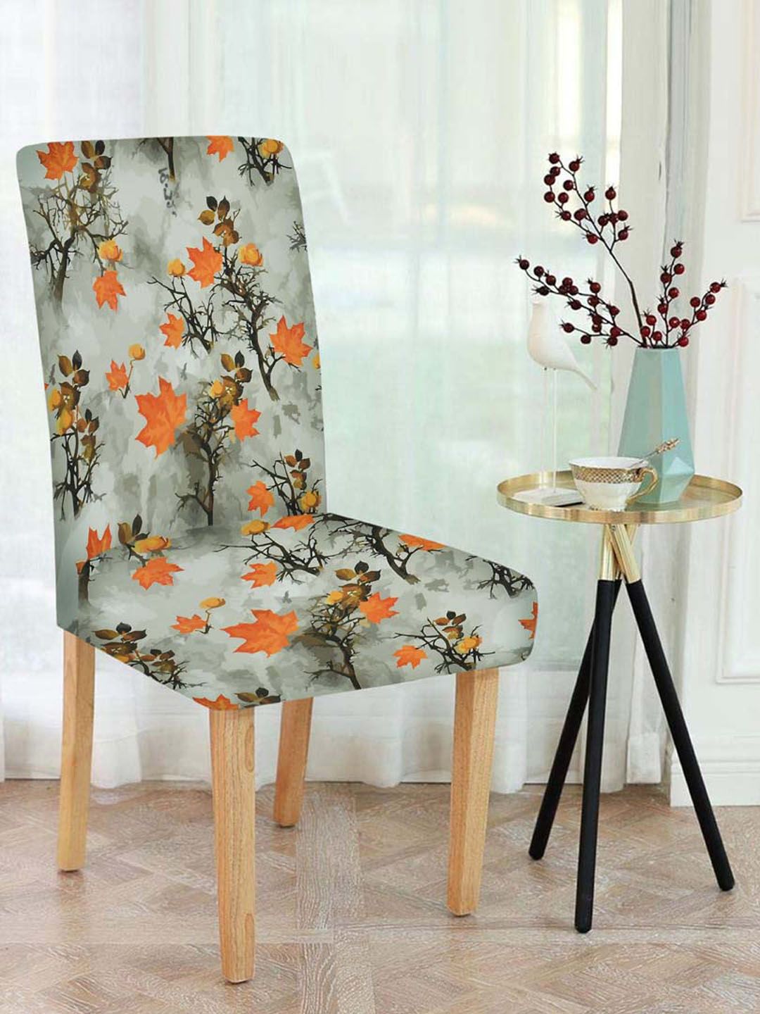 Slushy Mushy Set Of 6 Orange & Grey Printed  Chair Cover Price in India