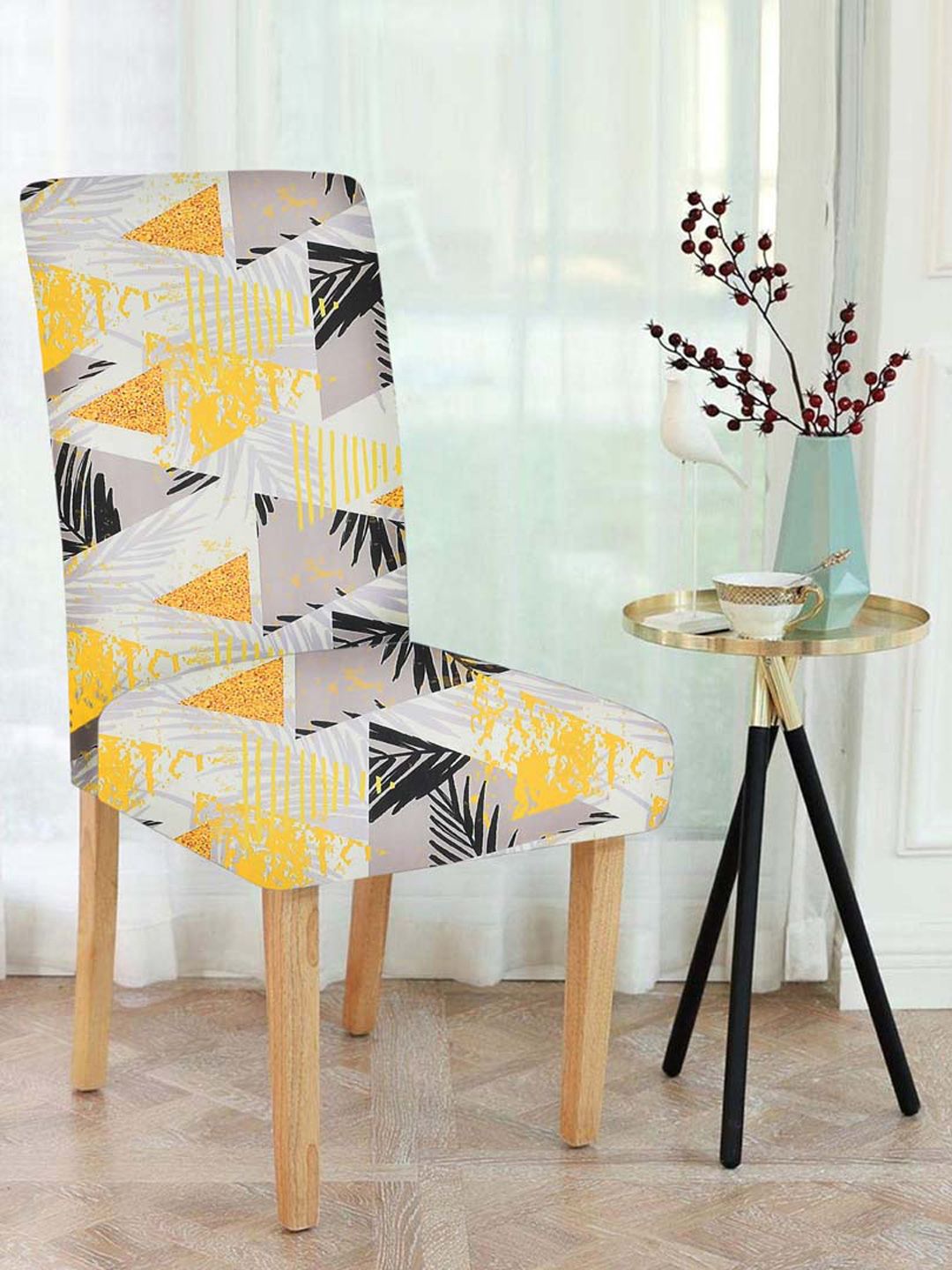Slushy Mushy Set Of 6 White & Black Printed Chair Covers Price in India