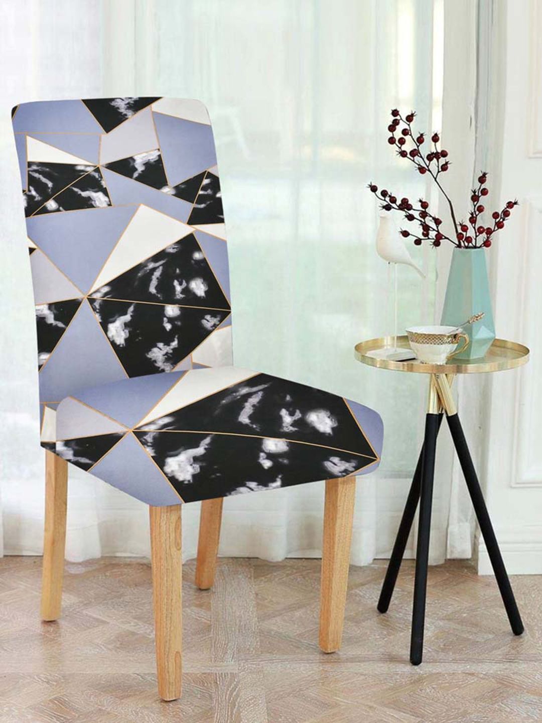 Slushy Mushy Set Of 6 White & Black Printed Chair Cover Price in India