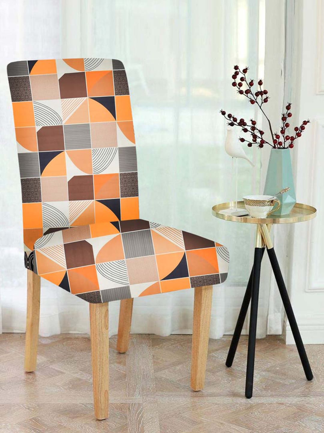 Slushy Mushy Pack Of 6 Orange Printed Chair Covers Price in India