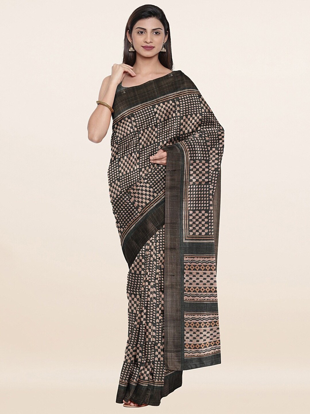 Pothys Women Grey & Brown Zari Art Silk Saree Price in India